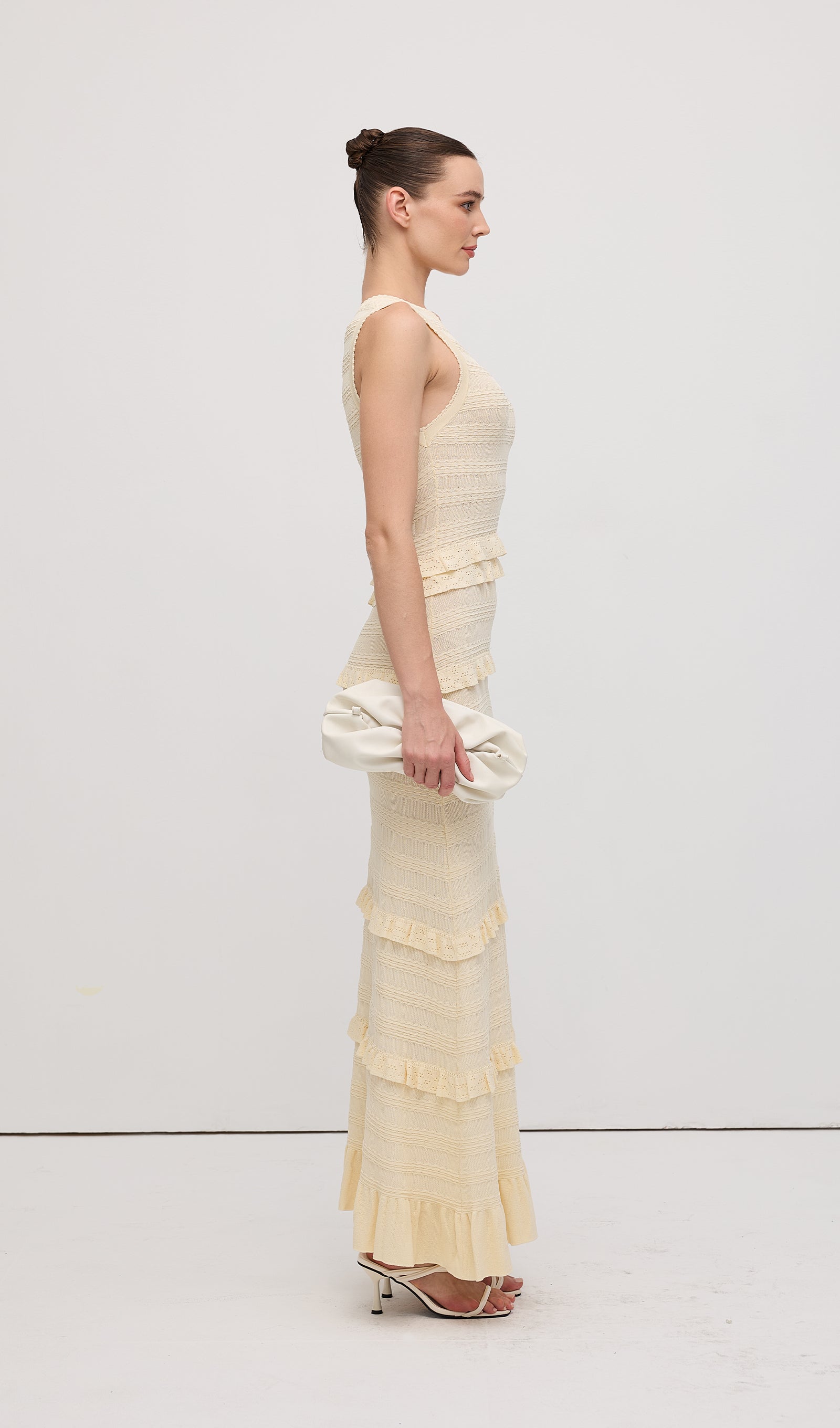 Solid Ruffled Knit Maxi Dress