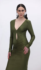 V Neck Ruched Maxi Dress