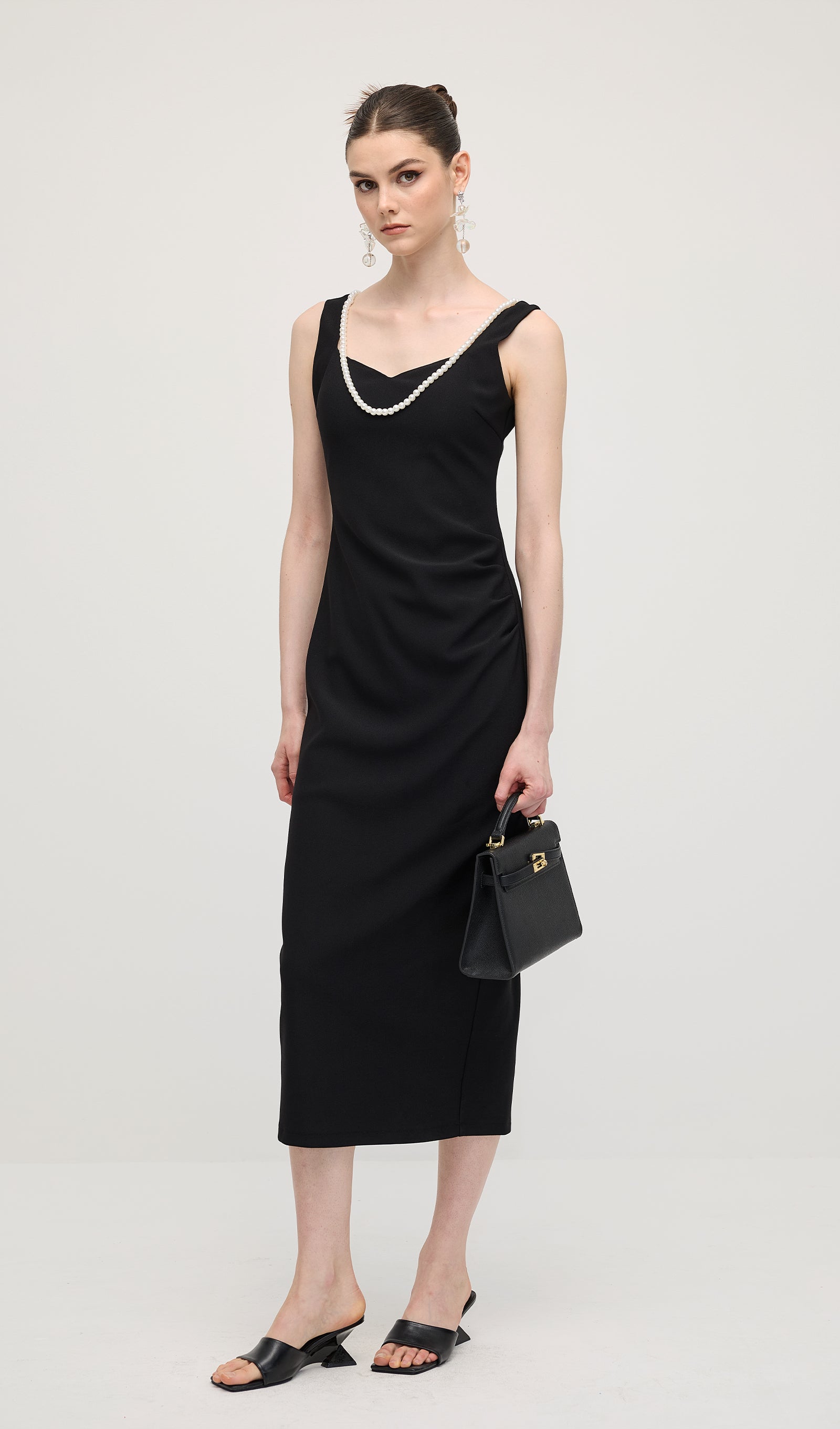 Solid Pearl Accessories Midi Dress