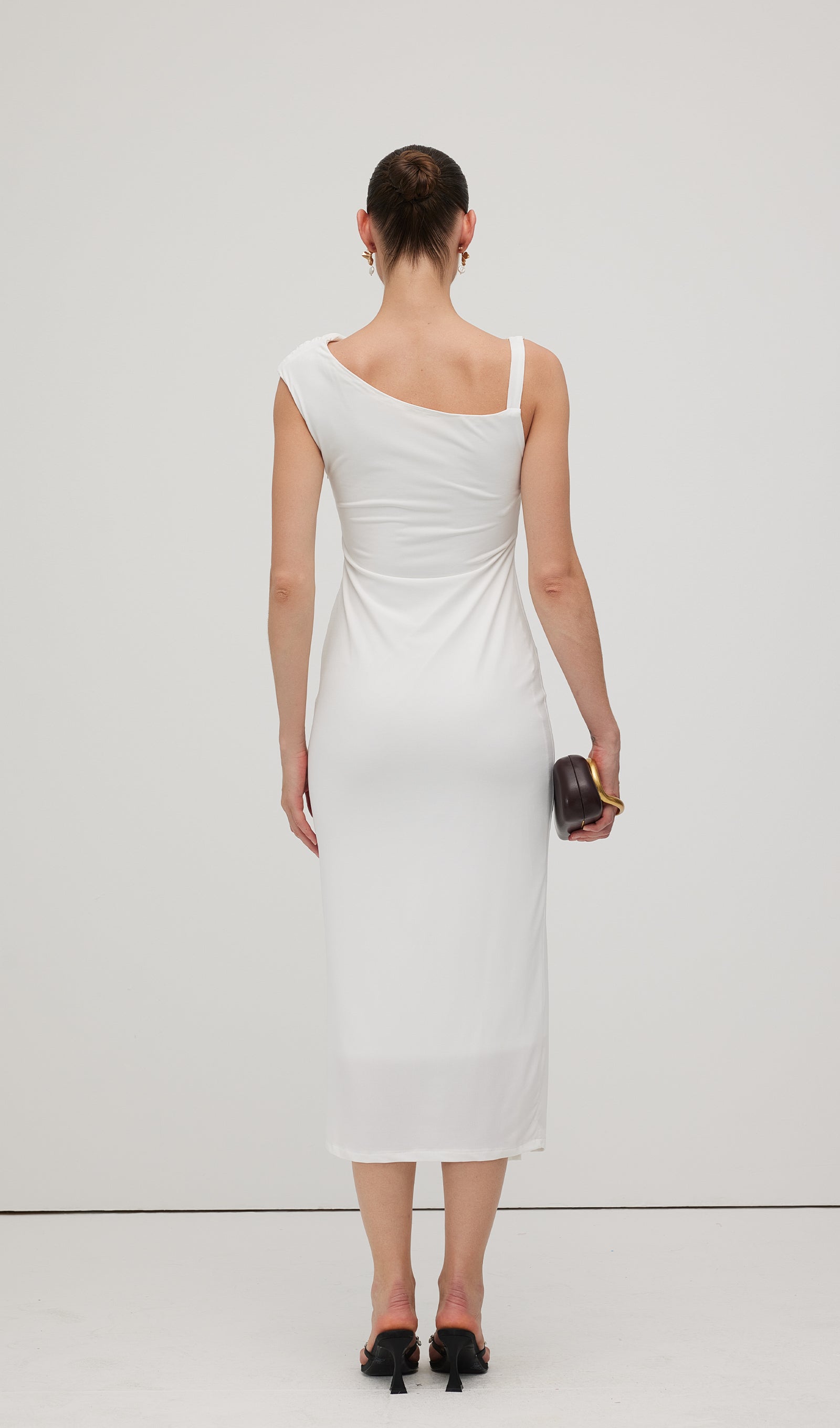 Asymmetric Metallic  Sleeveless Midi Dress