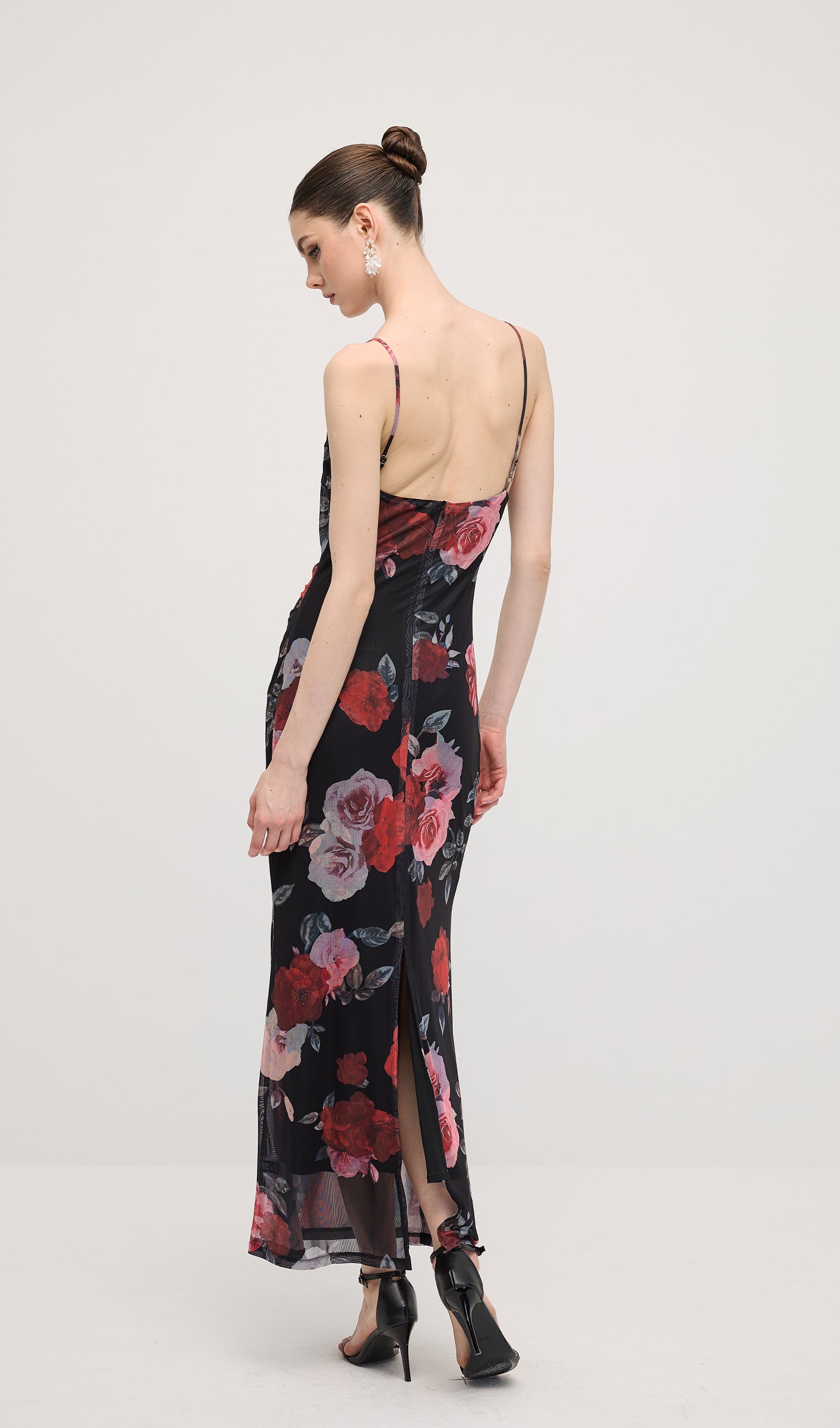 Sleeveless Rose Print Maxi Dress
