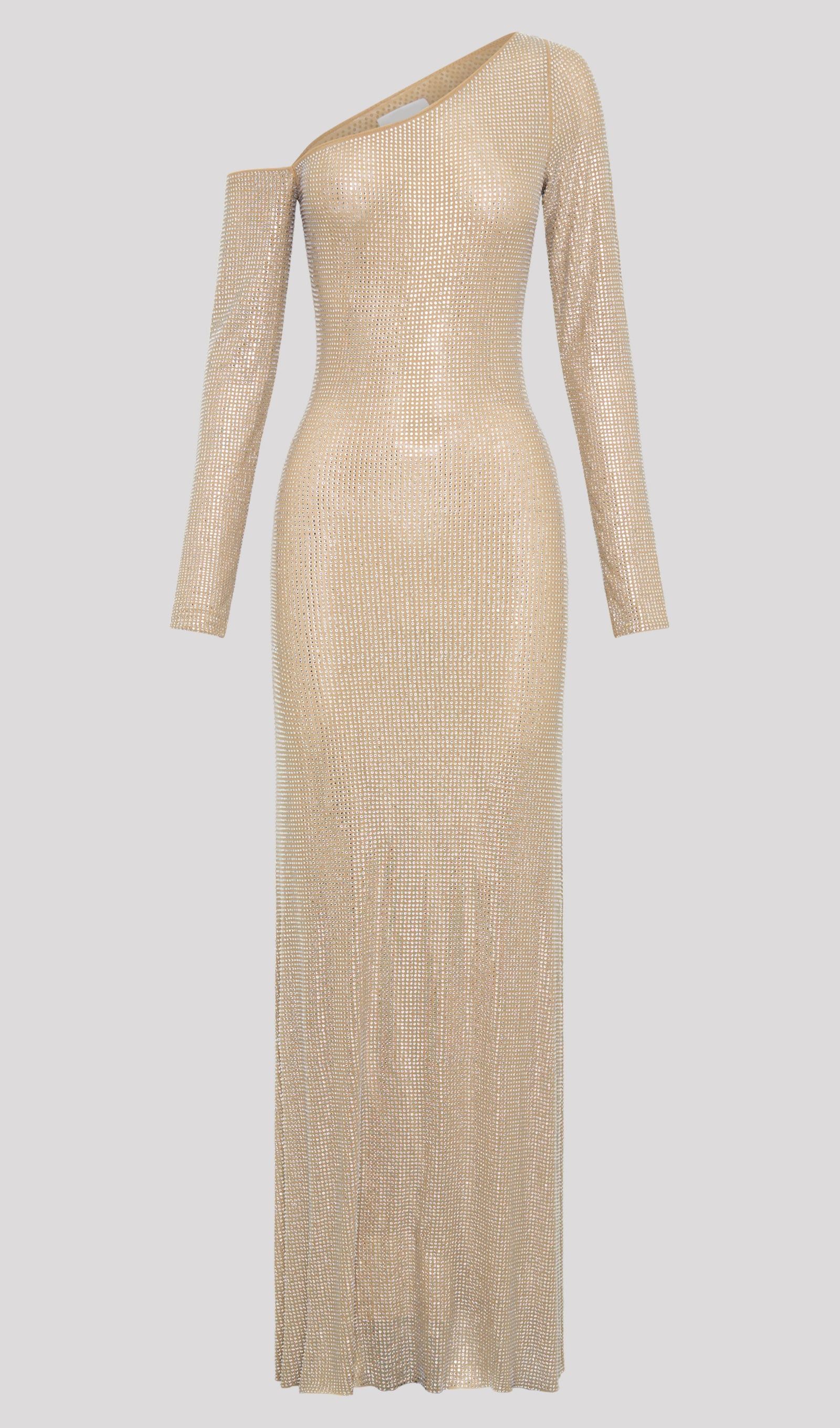 Diamante Long Sleeve Maxi Dress In Nude