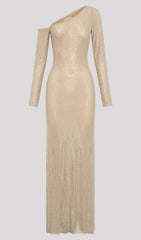 Diamante Long Sleeve Maxi Dress In Nude