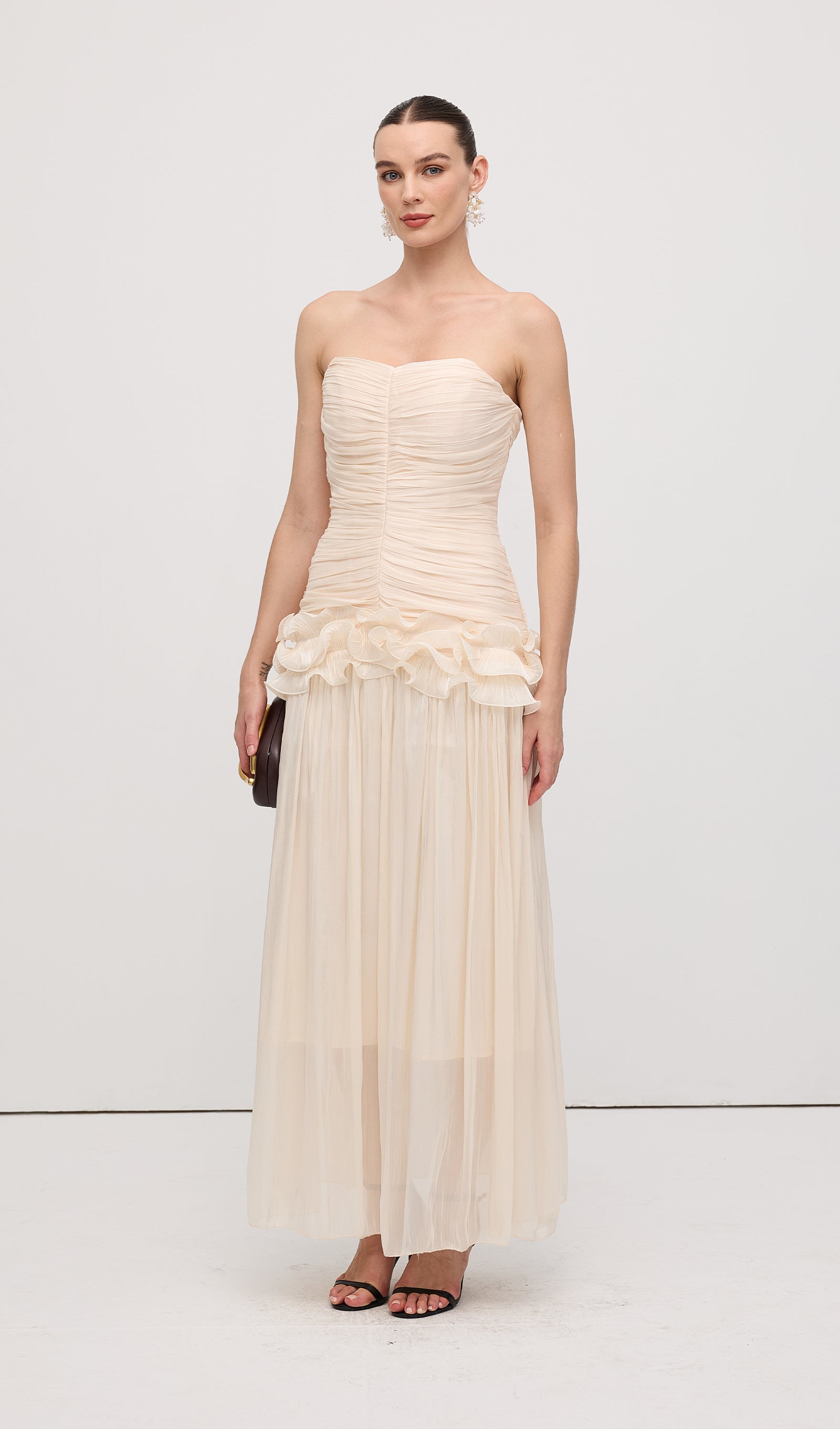 Slim Strapless Ruffle Maxi Dress