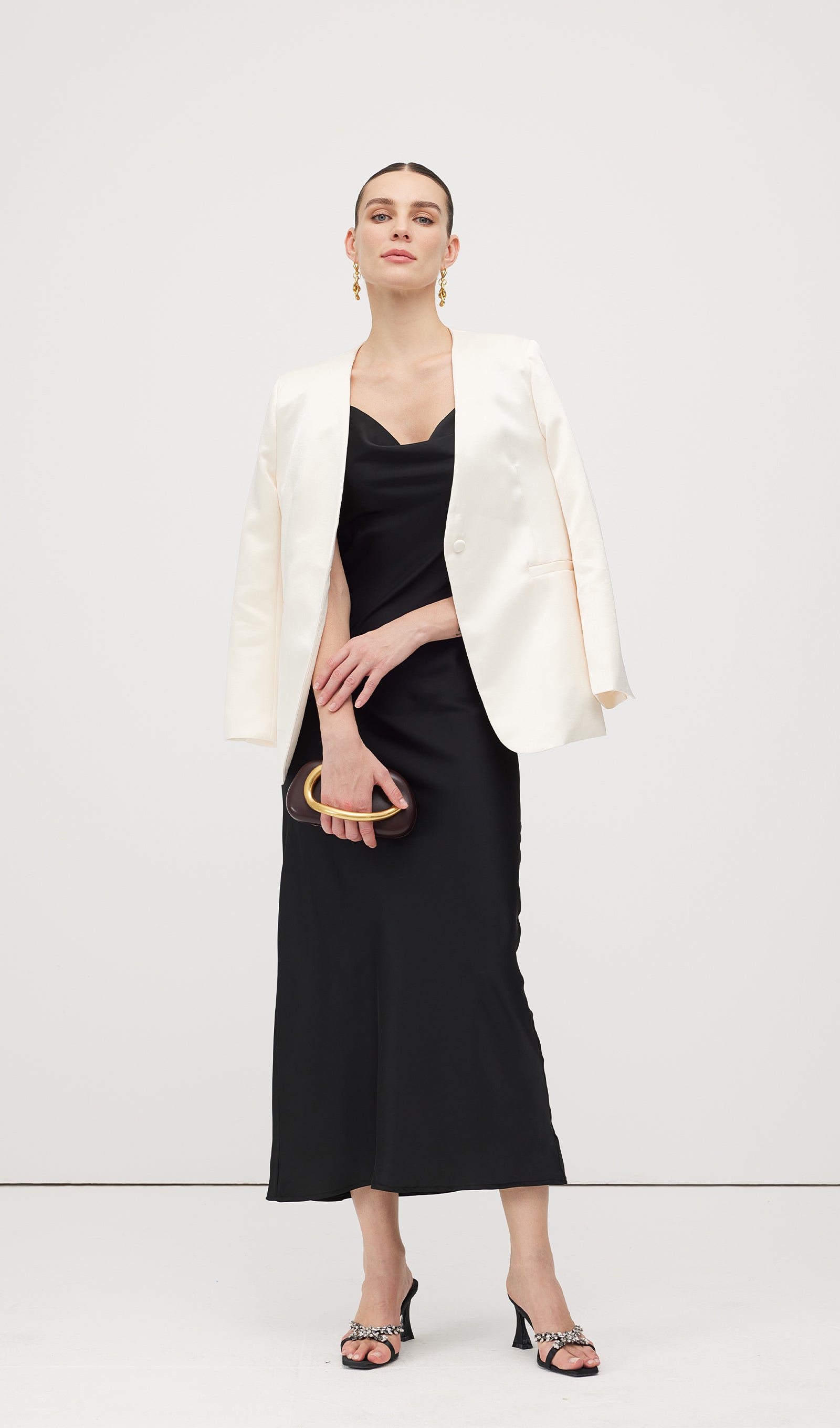 Swing Neck Satin Slip Midi Dress