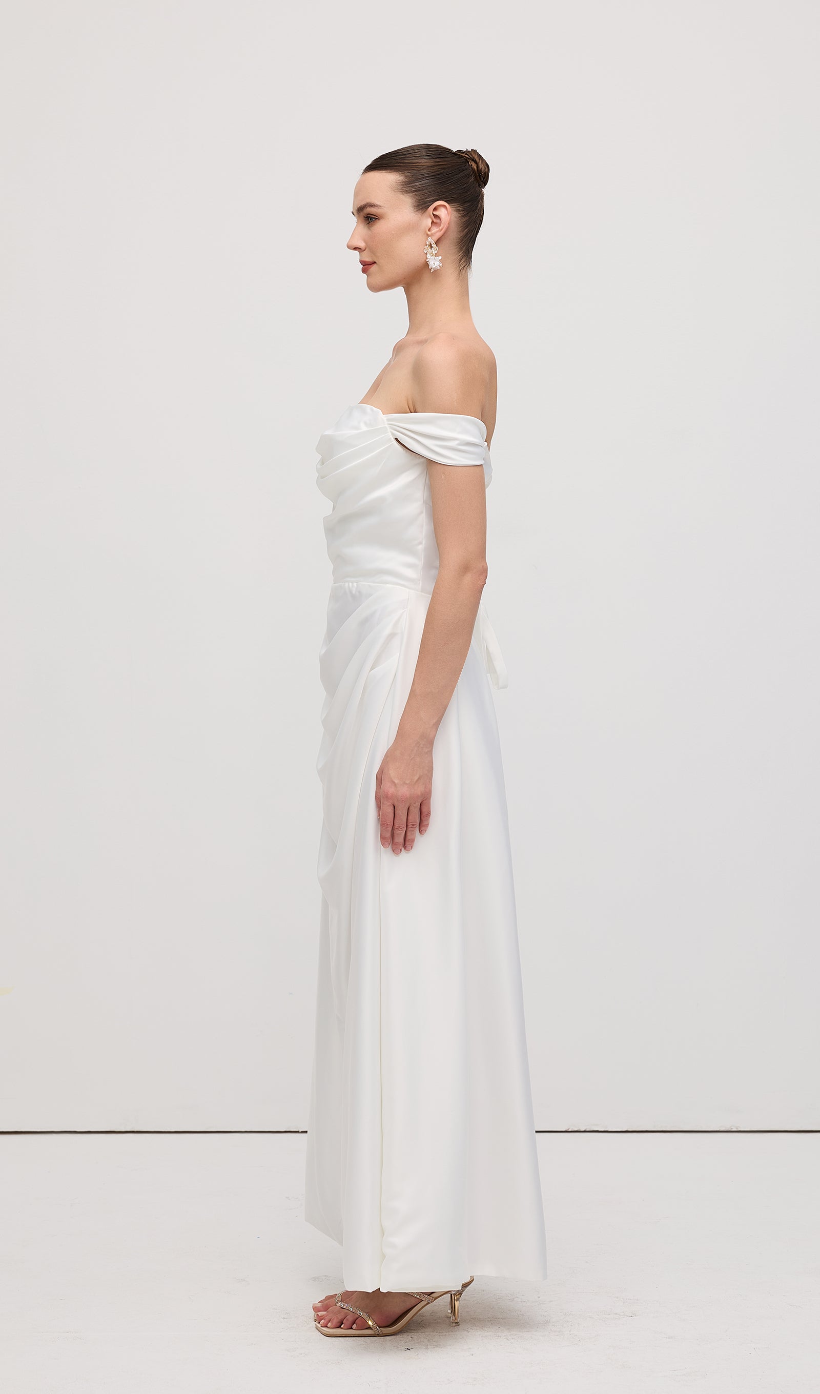 Off Shoulder Satin Maxi Dress