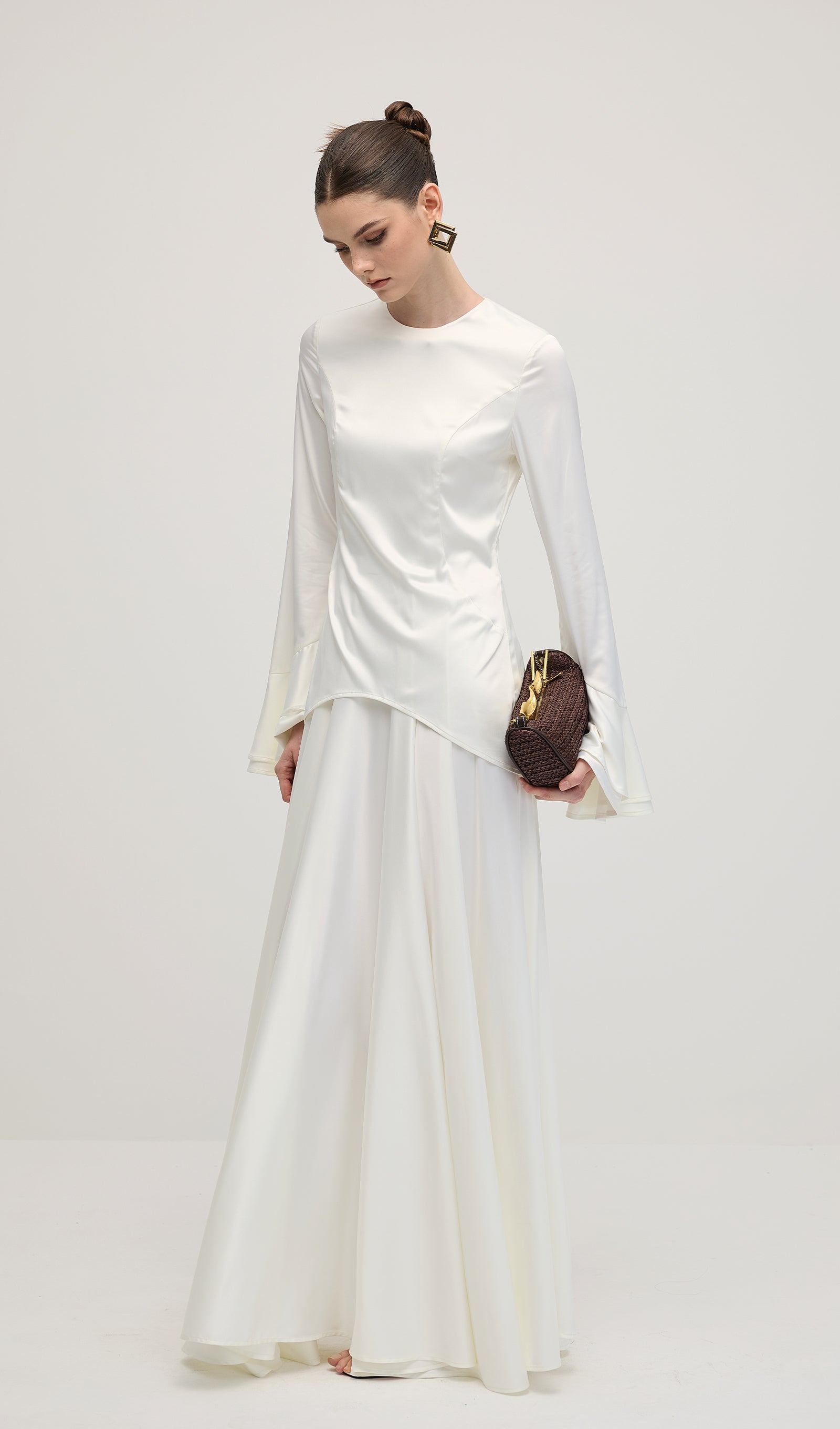 Asymmetrical Draped Bodice Ruffle Maxi Dress