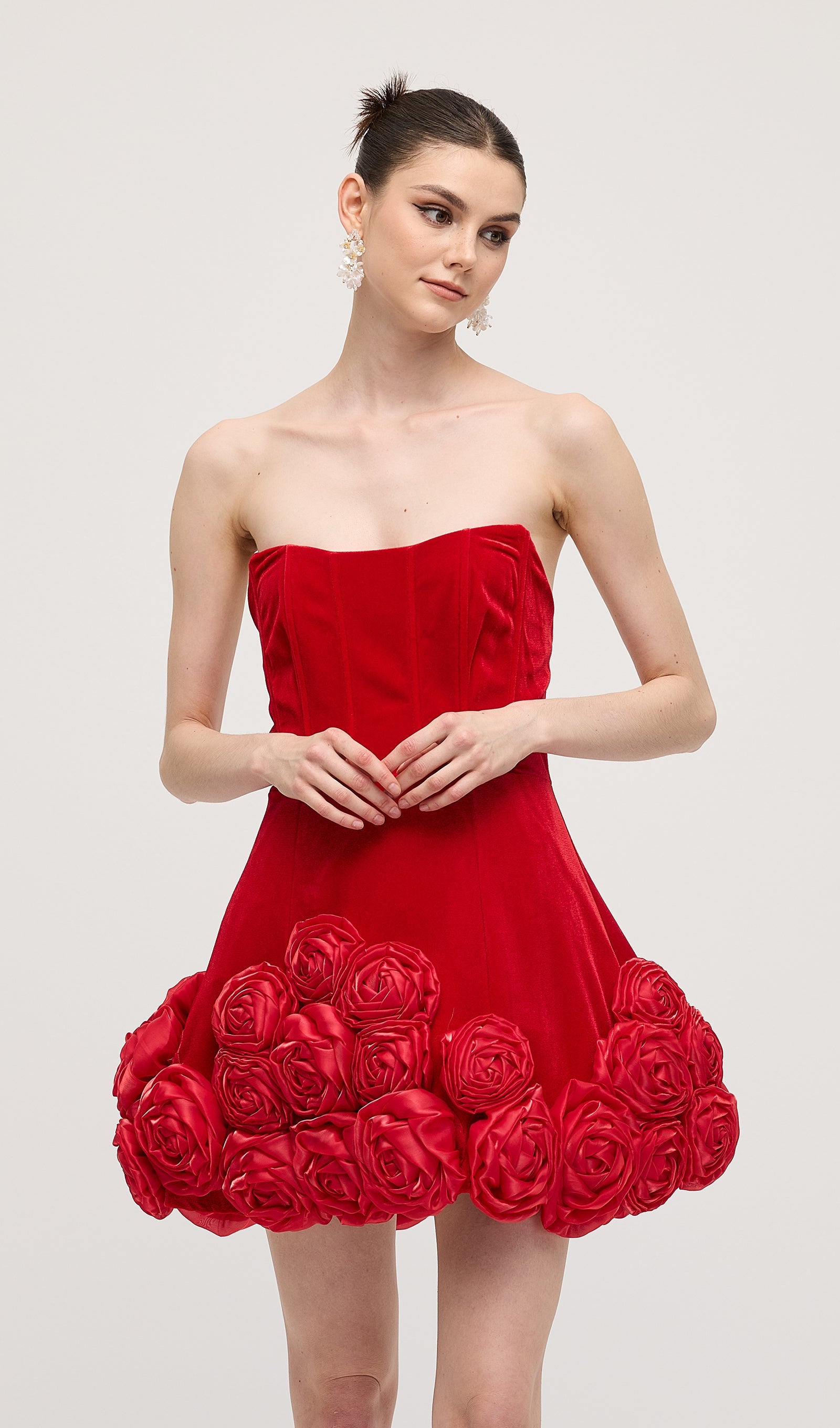 Off Shoulder Flower Mini Dress In Red