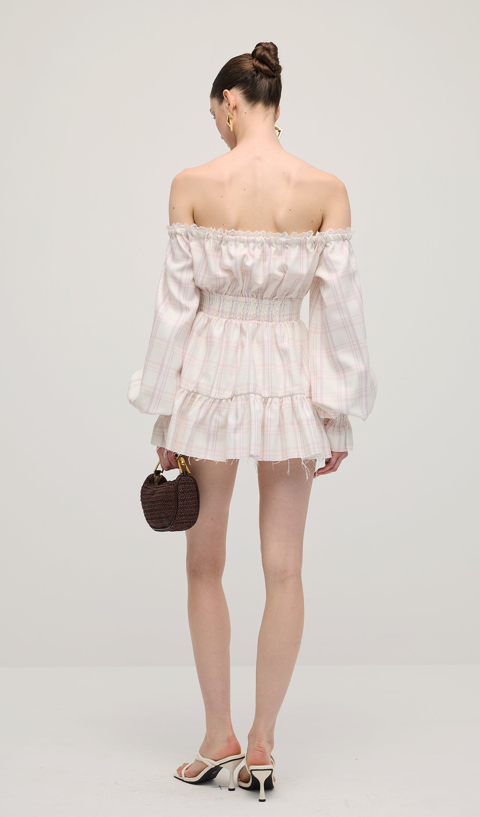 Lace Up Mini Dress Two Piece Set In Grid