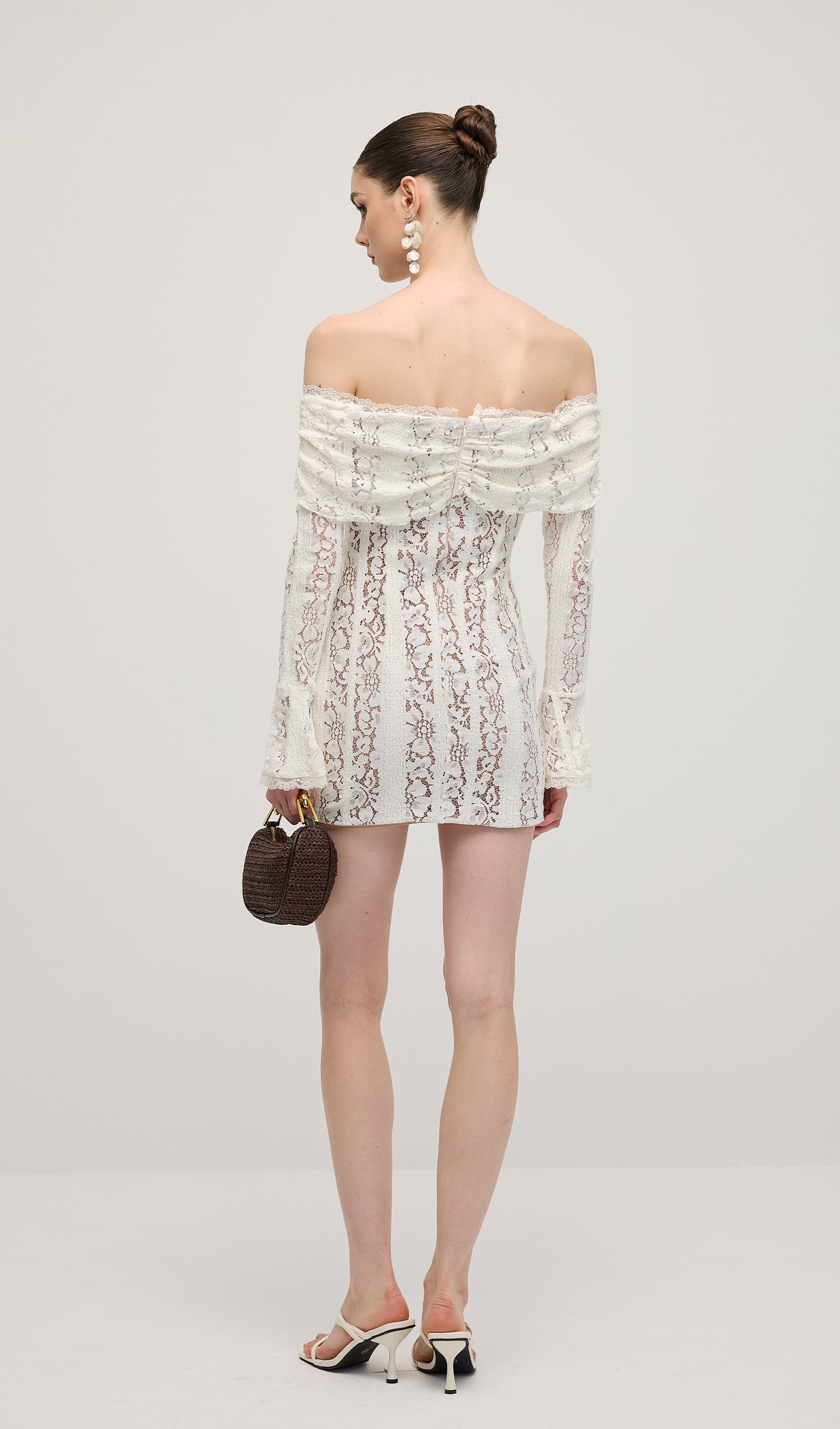 Vintage Floral Lace Off Shoulder Mini Dress