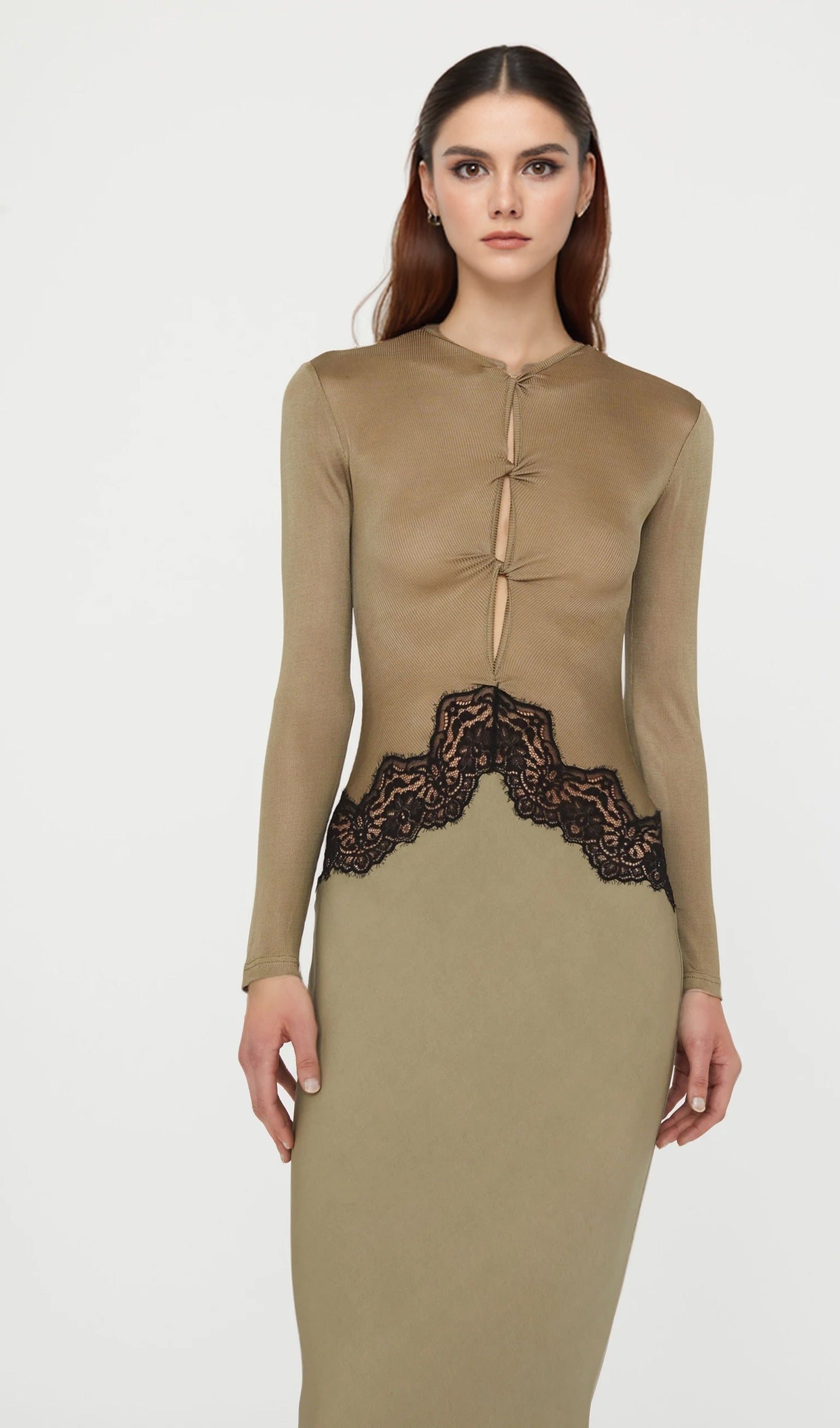 Open Twist Lace Maxi Dress In Eucalypt Black