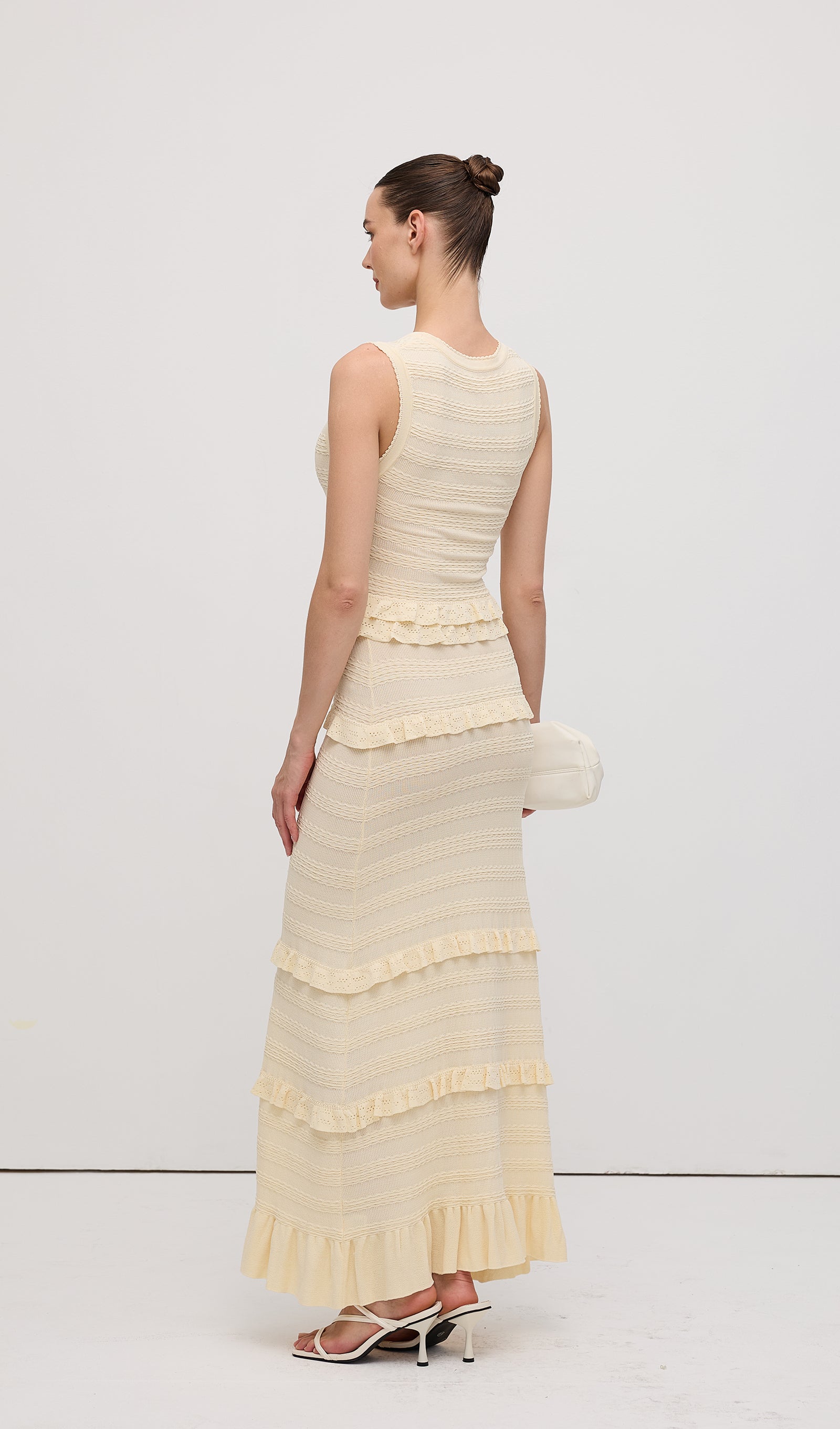 Solid Ruffled Knit Maxi Dress