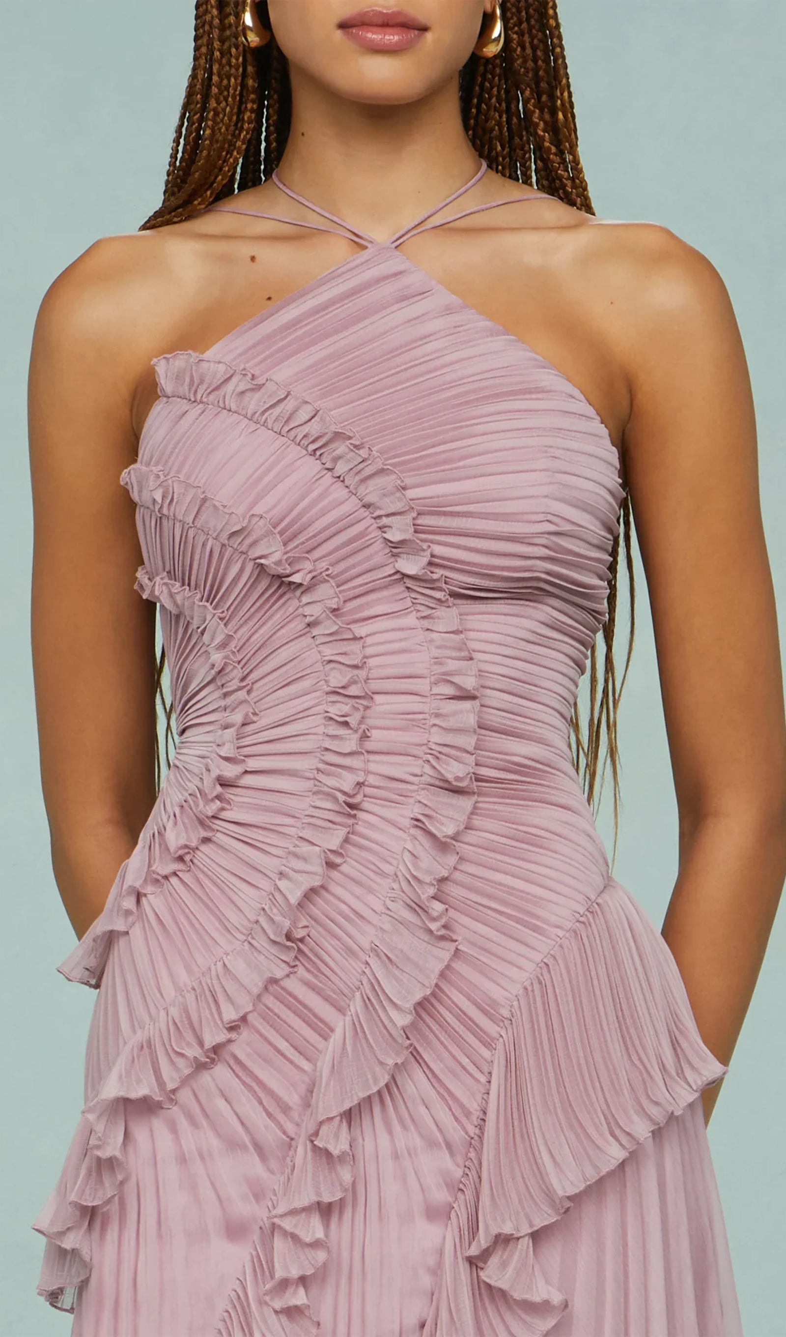 Asymmetry Ruffled Halter Maxi Dress