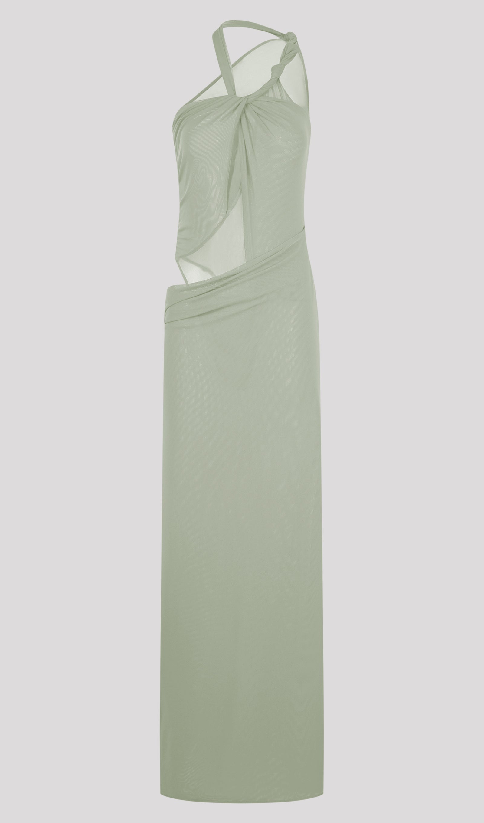 Knotted Mesh Maxi Dress In Sage