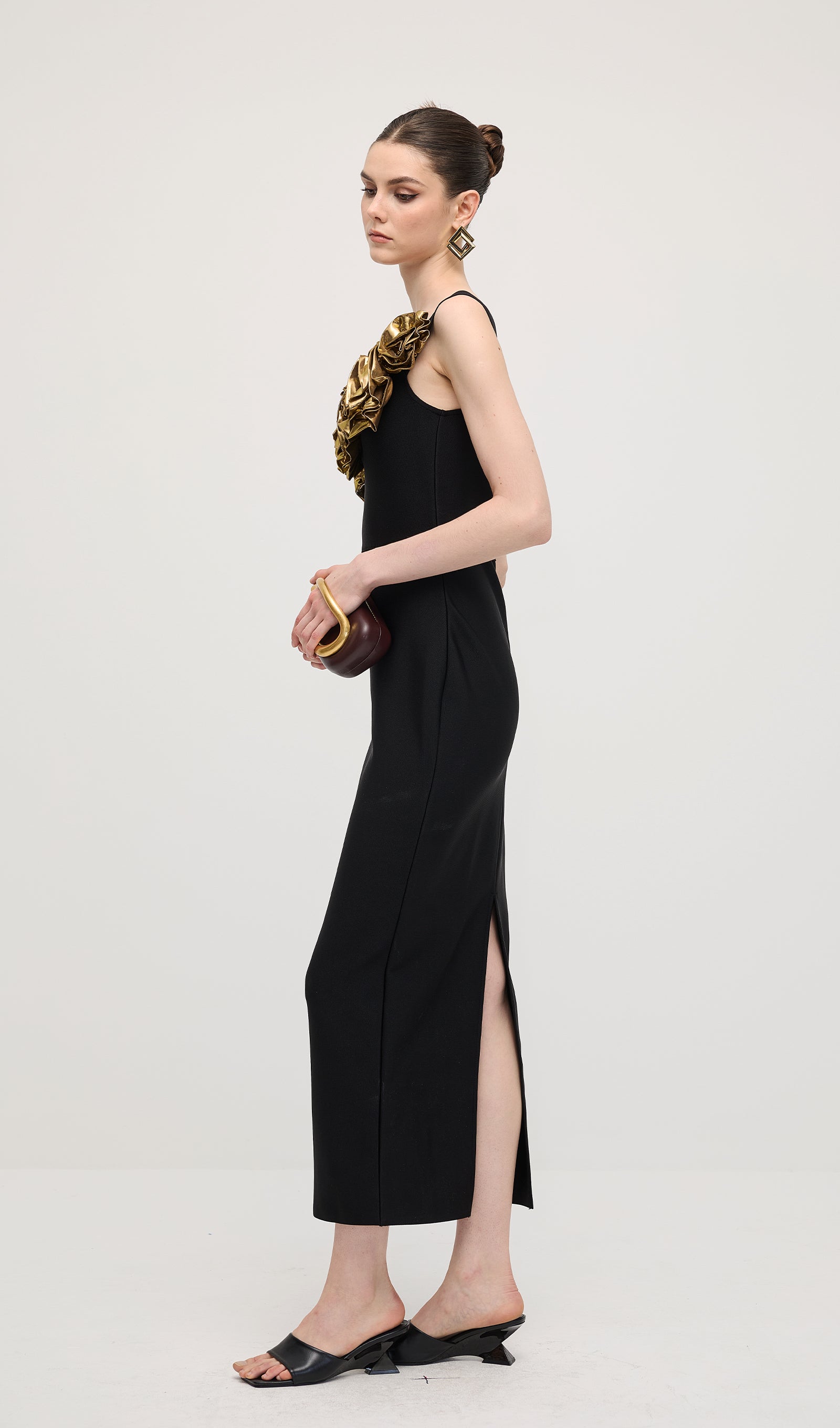 One Shoulder Rose Bodycon Maxi Dress