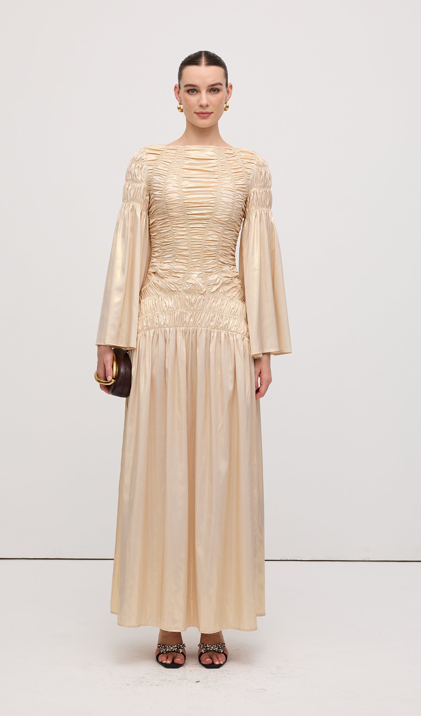 Metallic Elasticated Gathers Maxi Dress