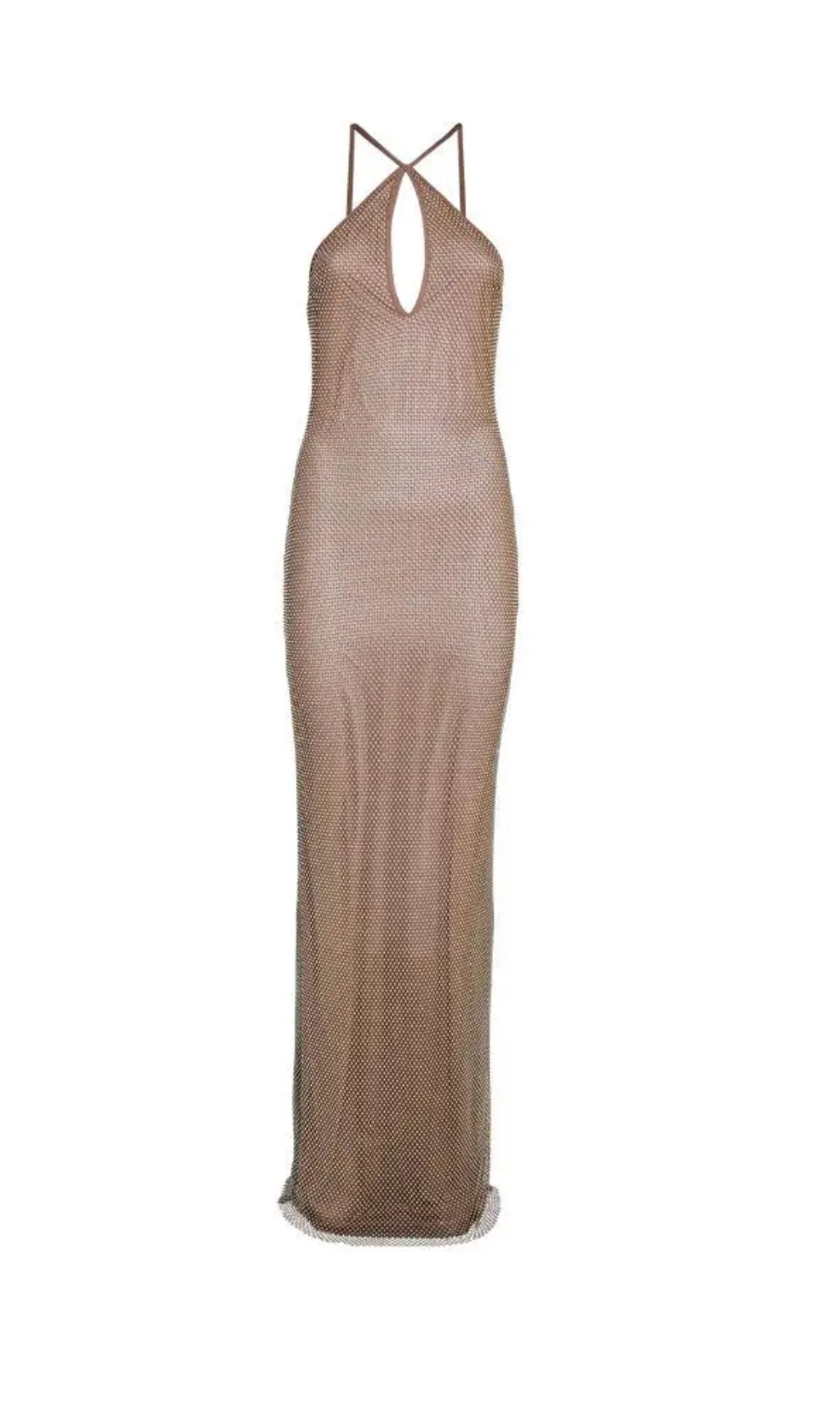 Solid Embellished Halterneck Maxi Dress