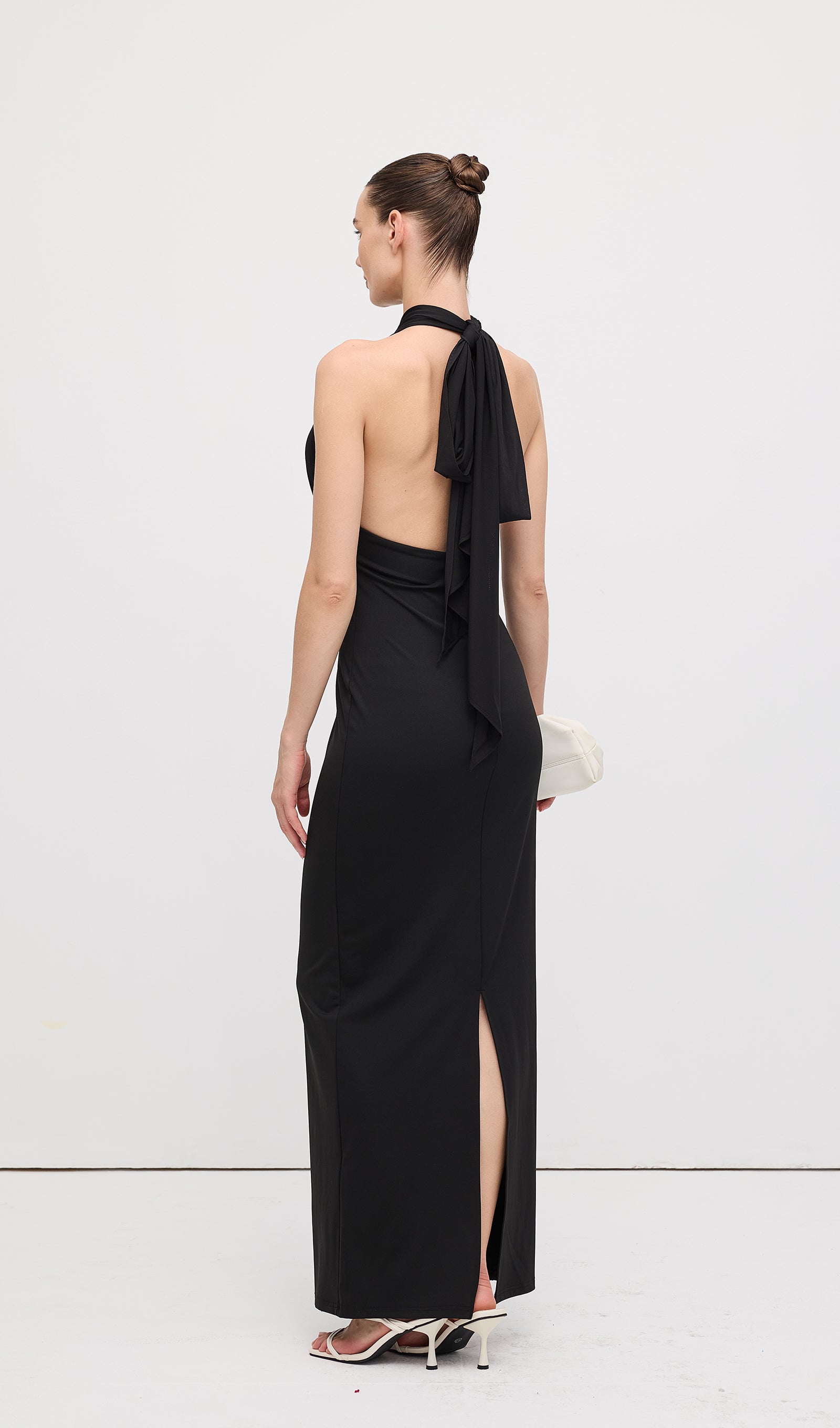 Halter Mesh Maxi Dress In Black