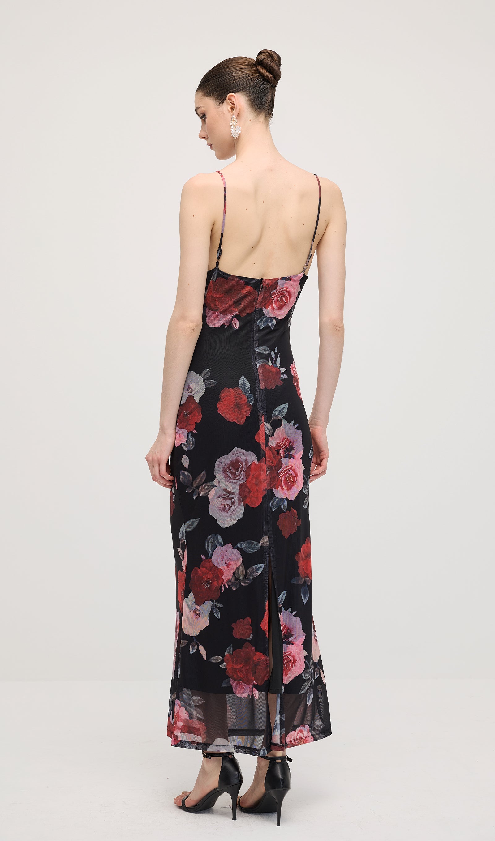 Sleeveless Rose Print Maxi Dress