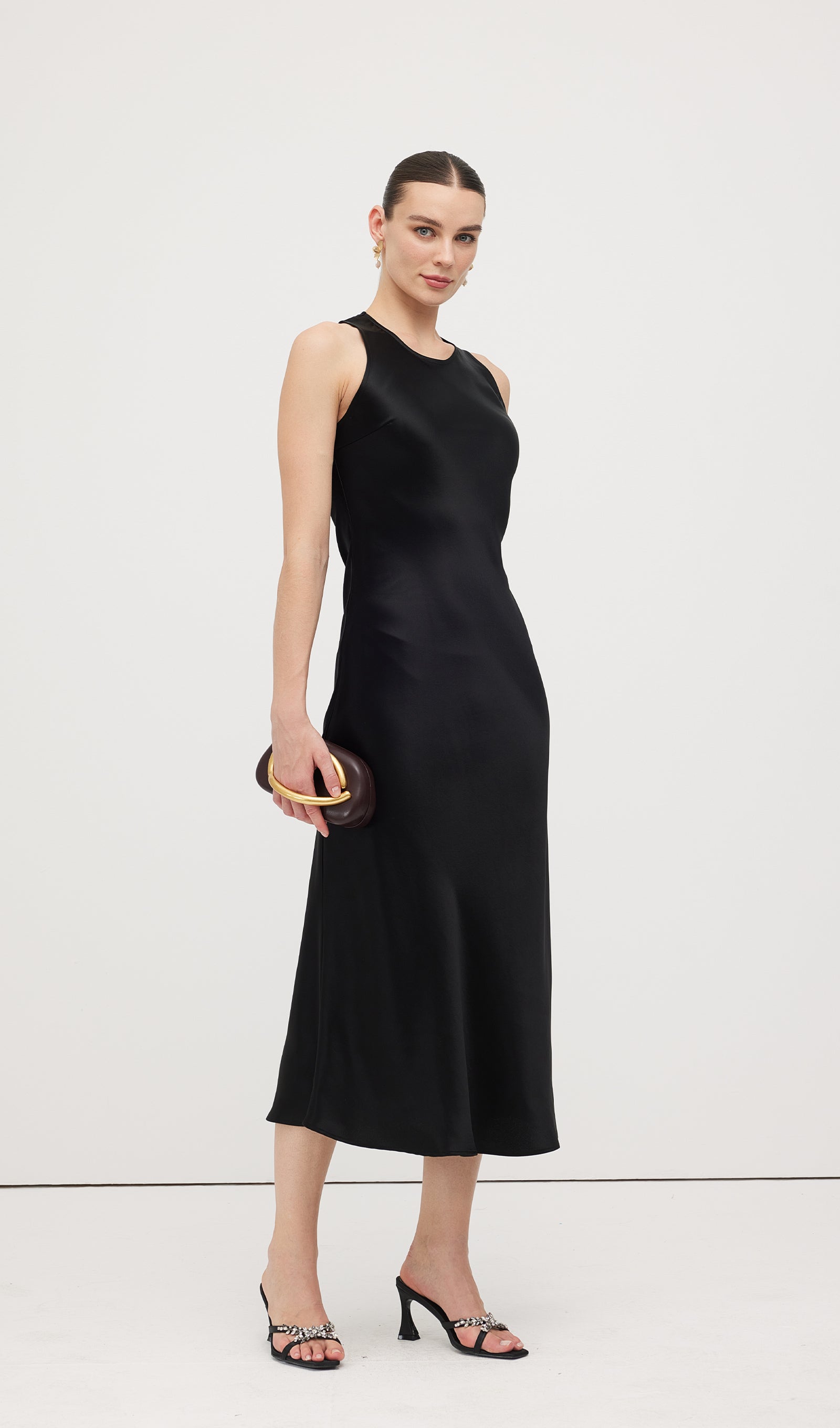 Satin Woven Column Midi Dress