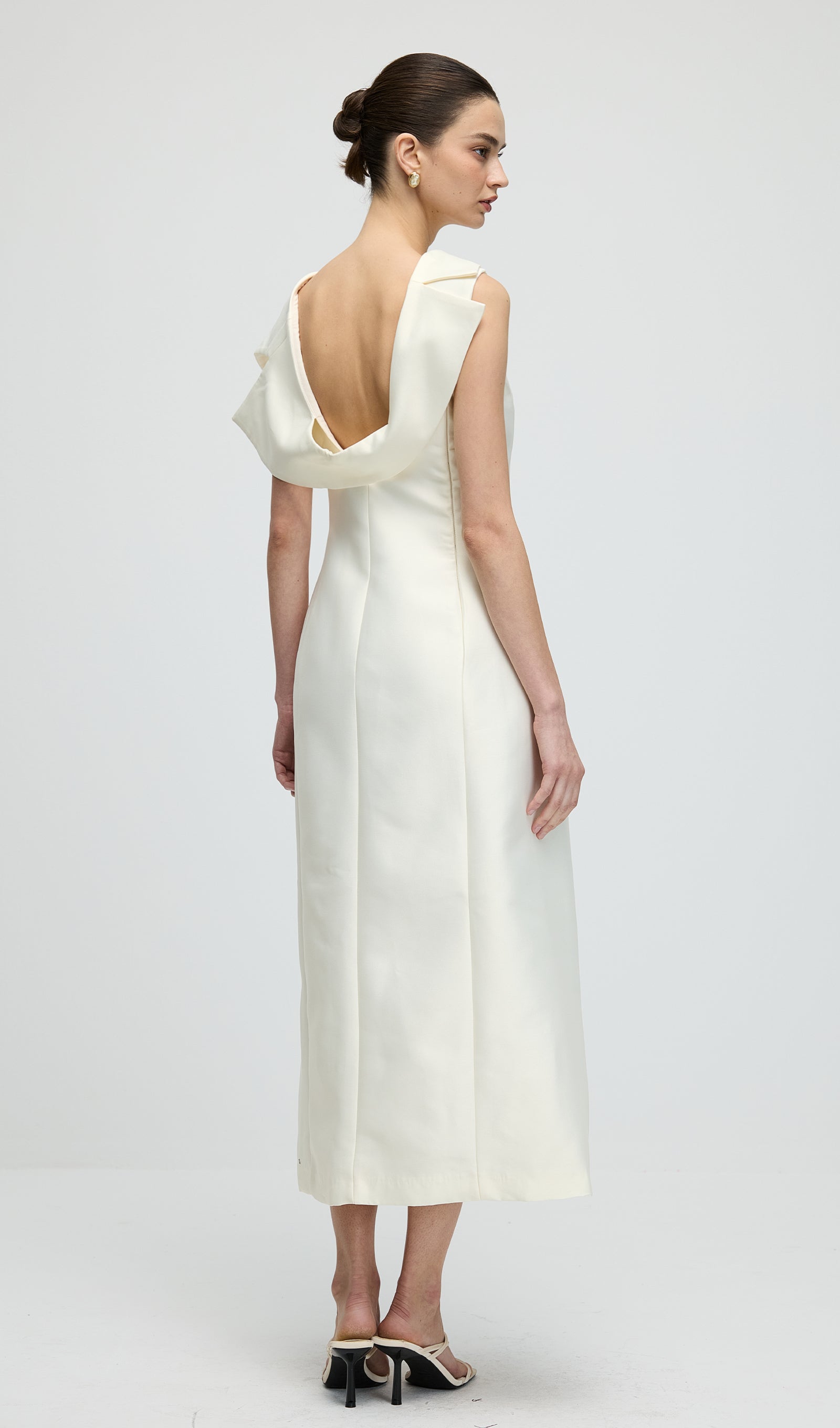 Asymmetrical Neckline Slit Midi Dress