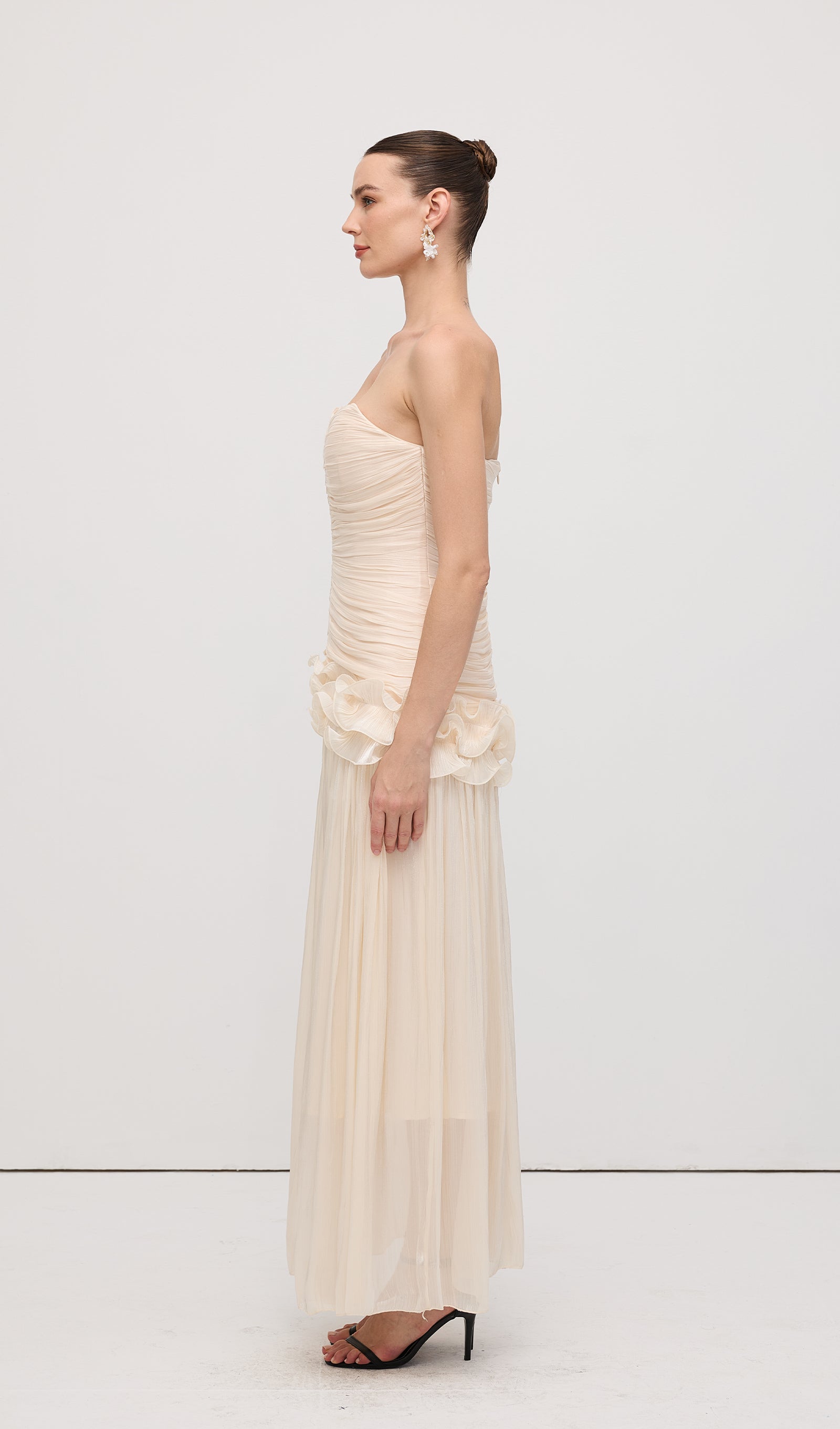 Slim Strapless Ruffle Maxi Dress