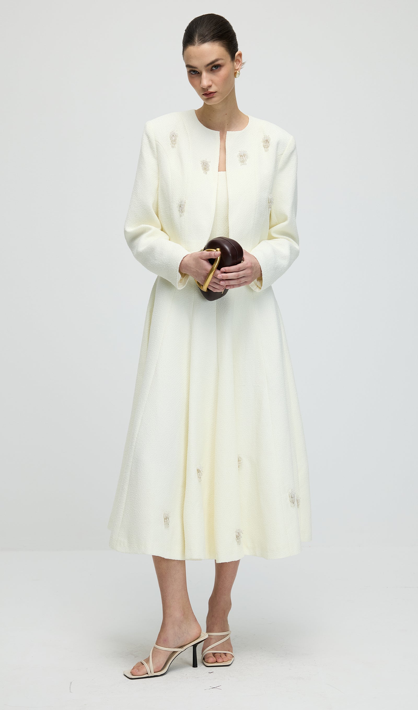 Long Sleeve Tweed Midi Dress Set