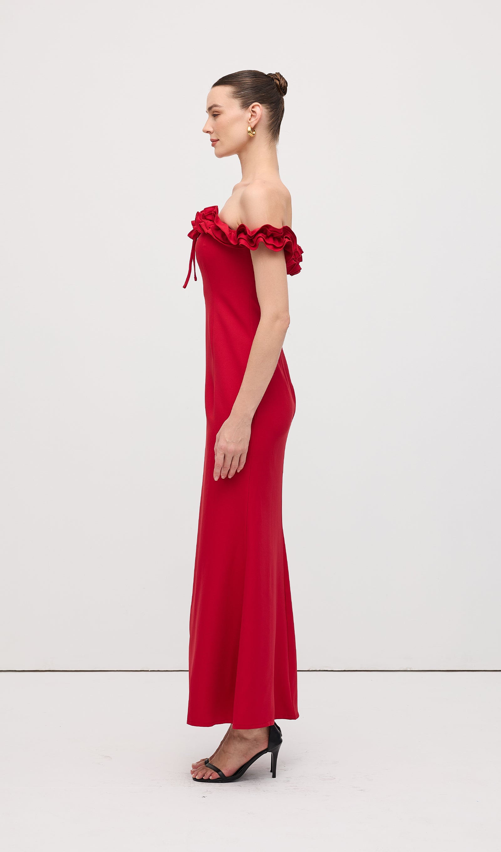 Ruffle Off Shoulder Maxi Dress Red