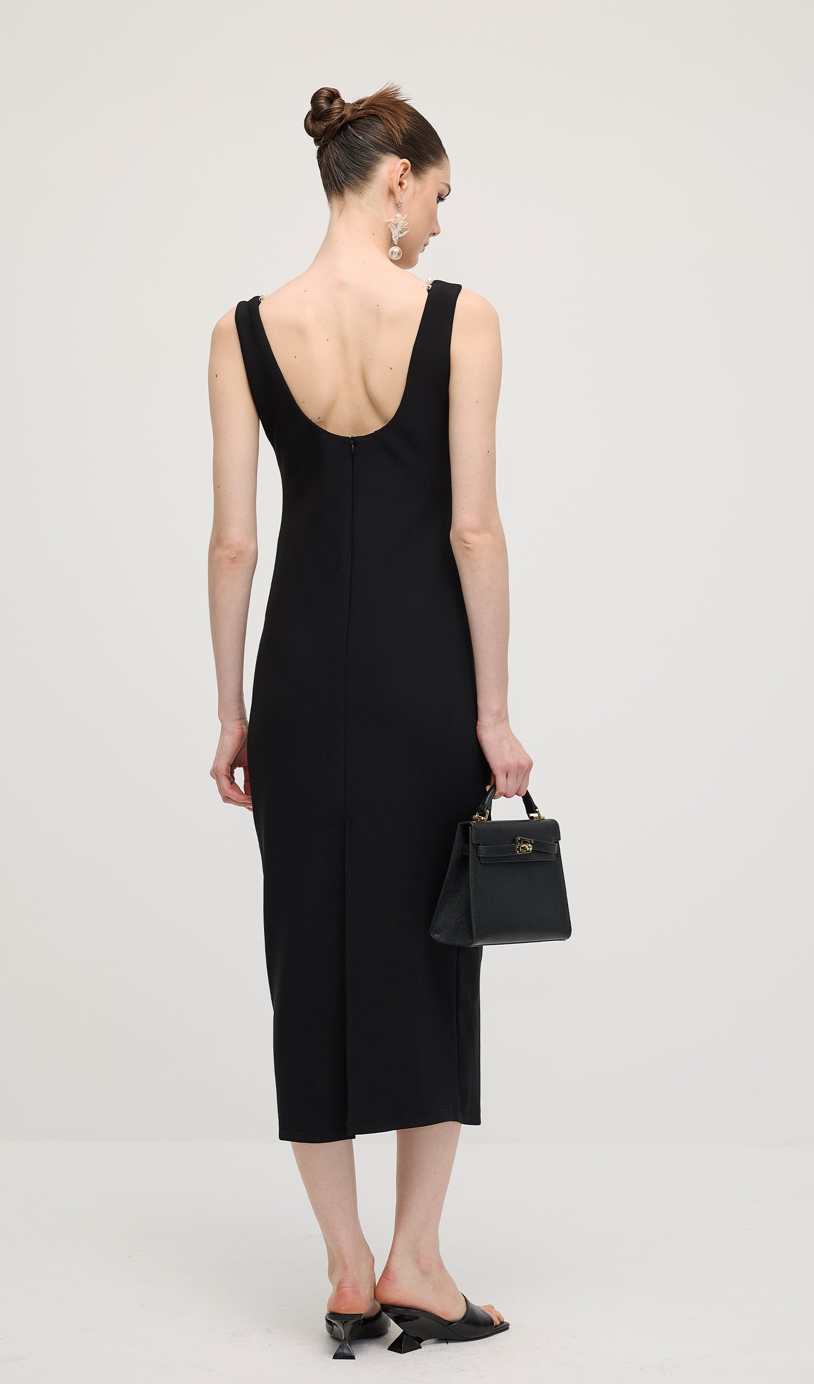 Solid Pearl Accessories Midi Dress