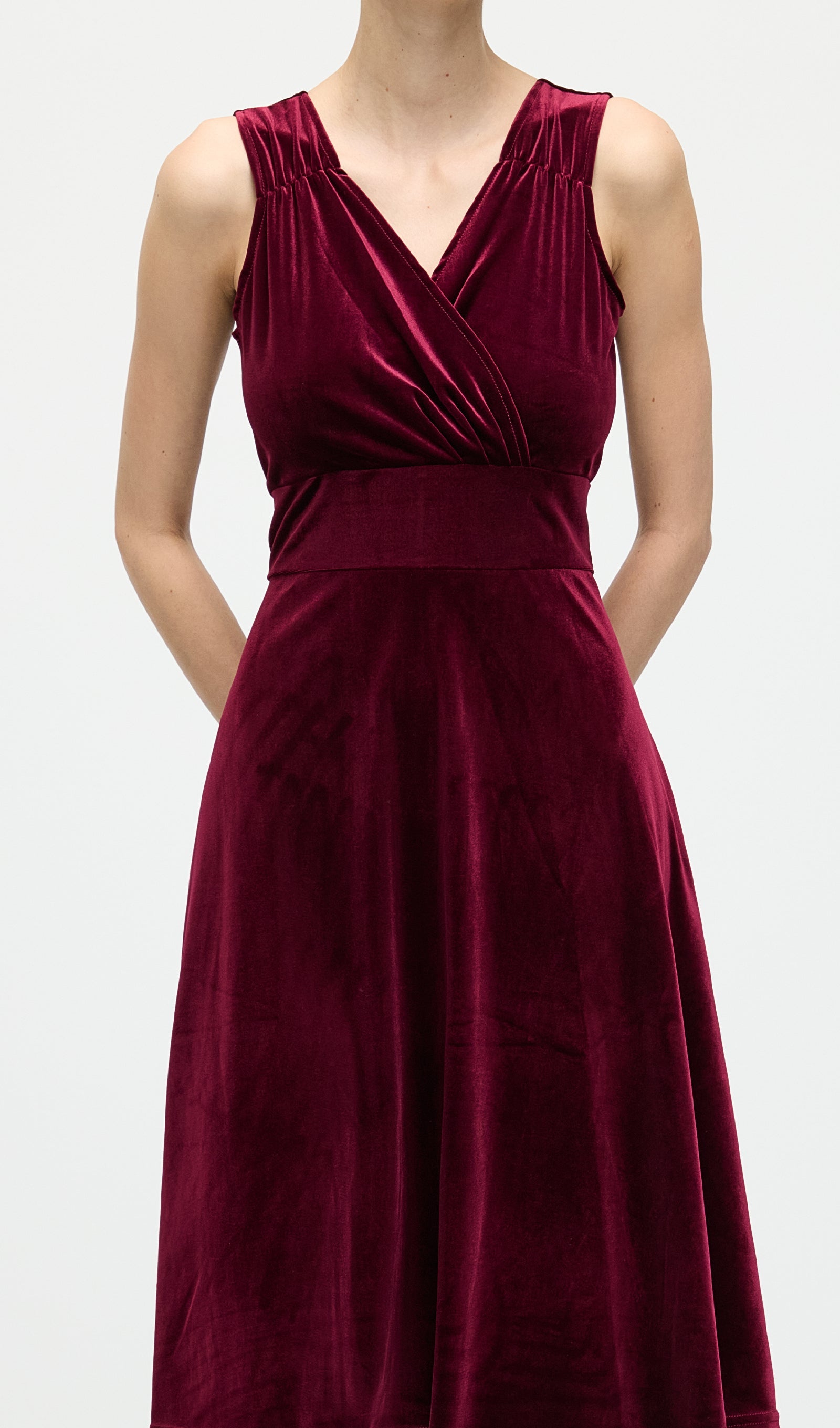 V Neck Velvet Midi Dress