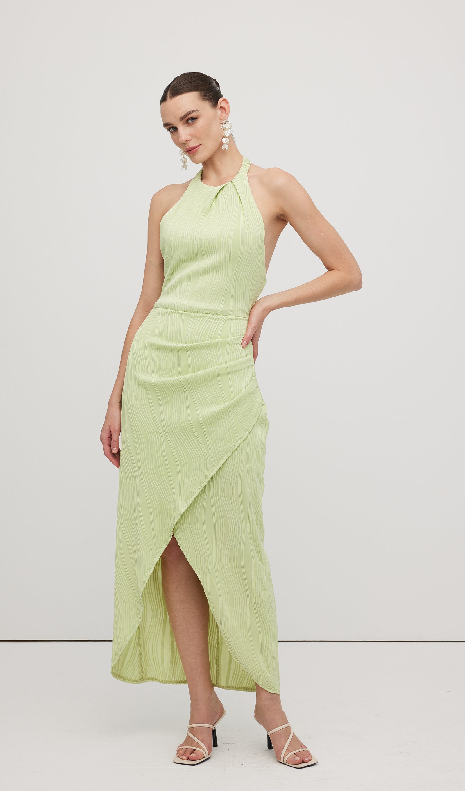 Solid Ribbed Halter Maxi Dress