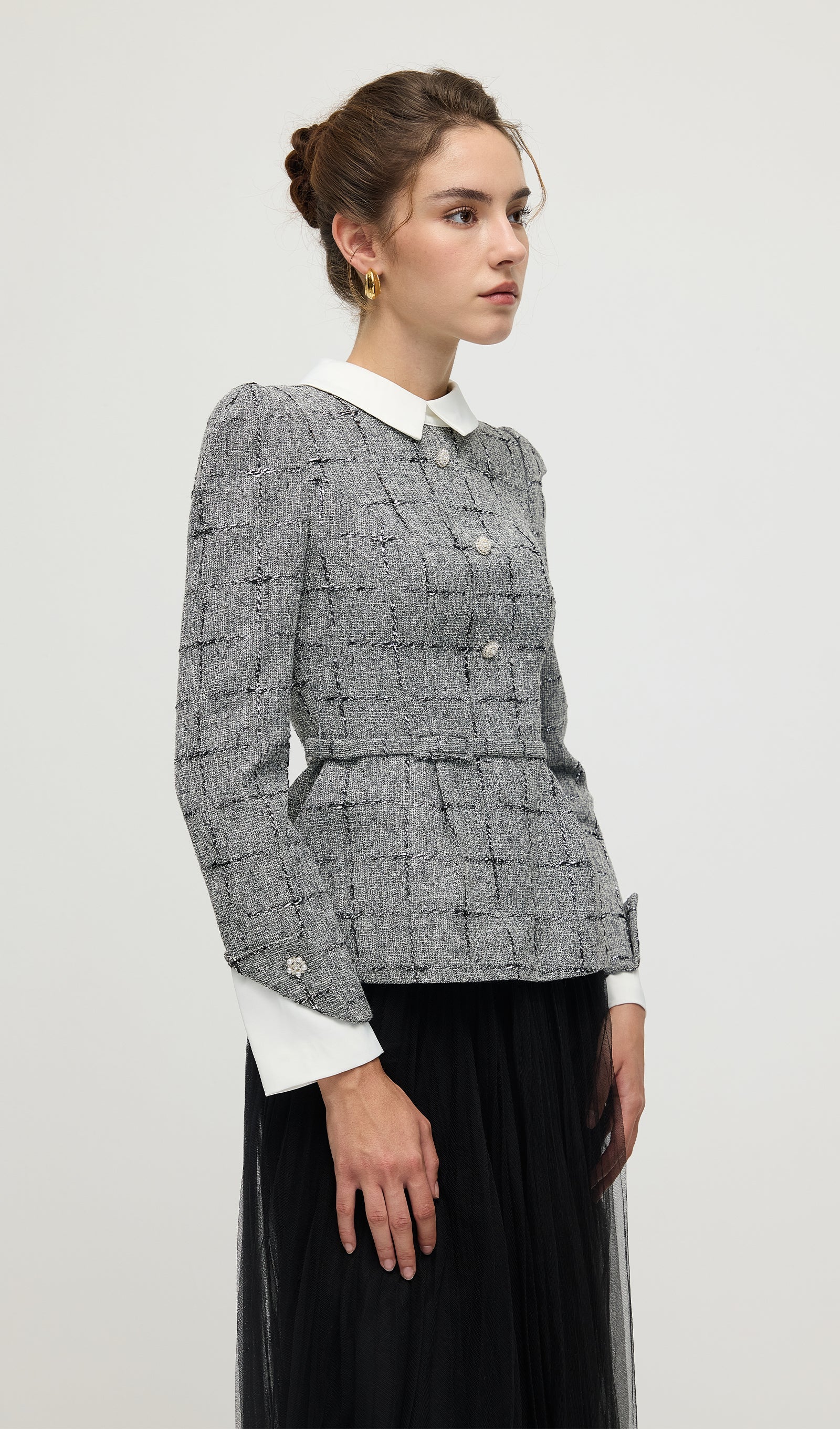 Peplum Tweed Top & Mesh Midi Skirt Set