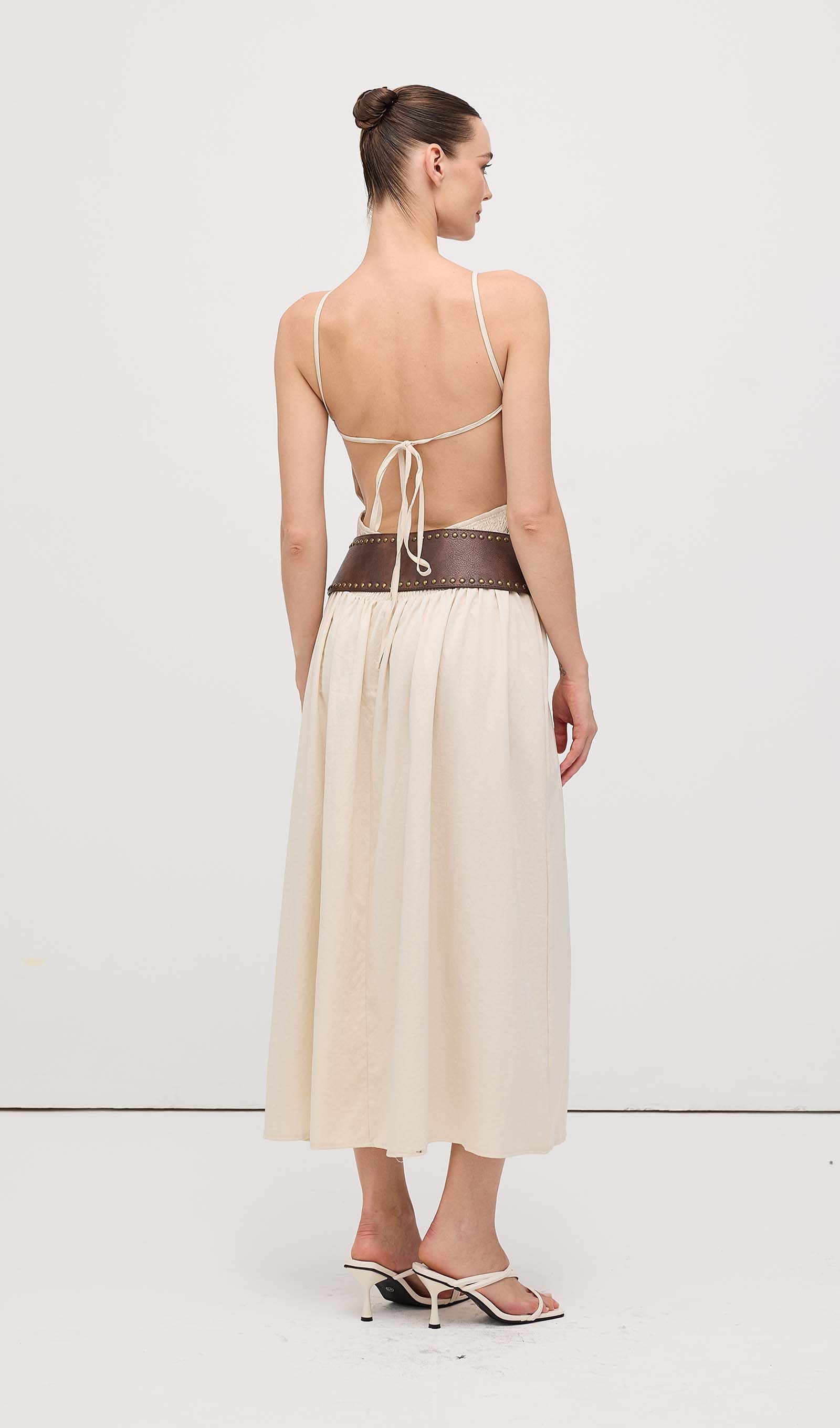 Slit Sleeveless Midi Dress With Belt