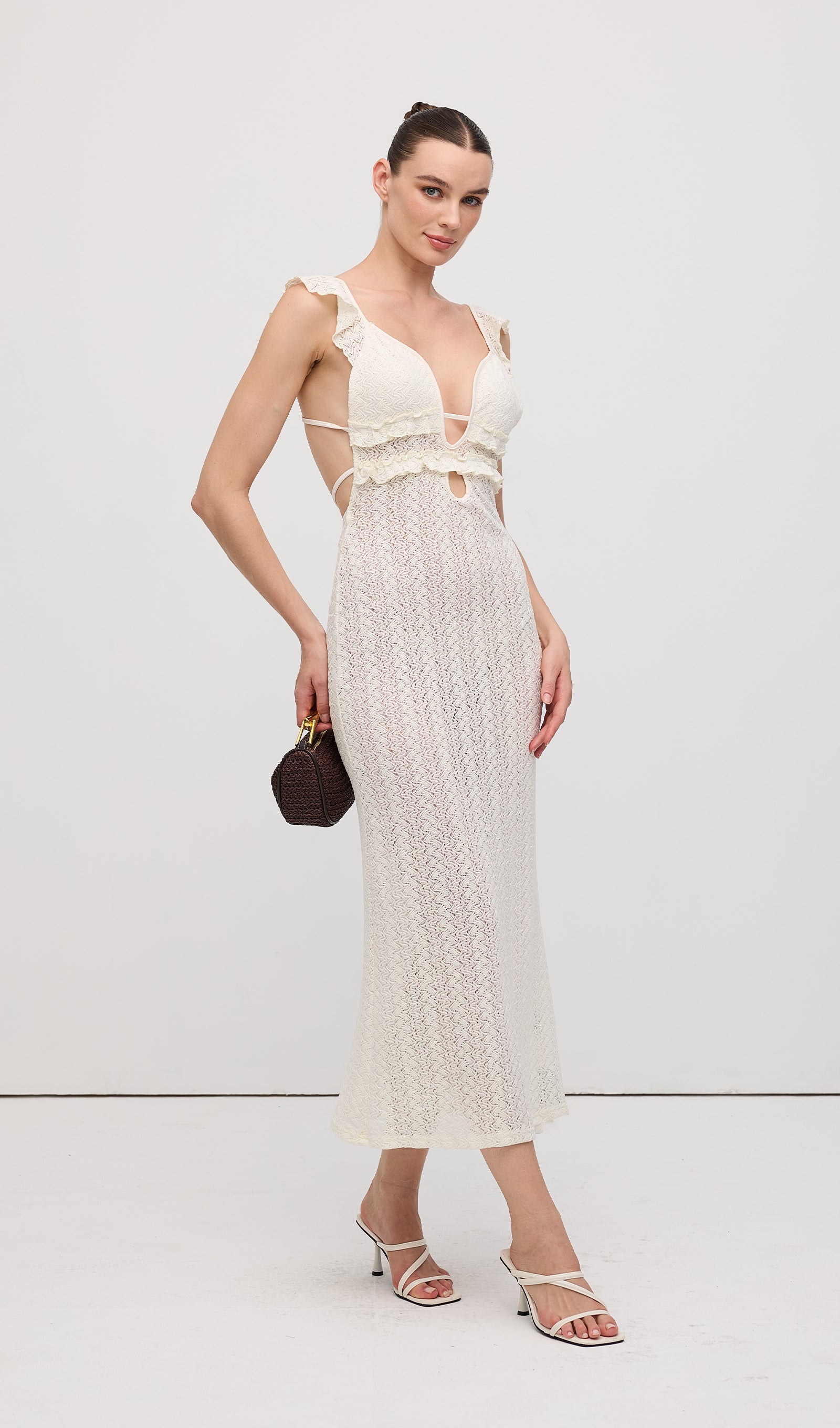 Ruffle Backless Knit Midi Dress