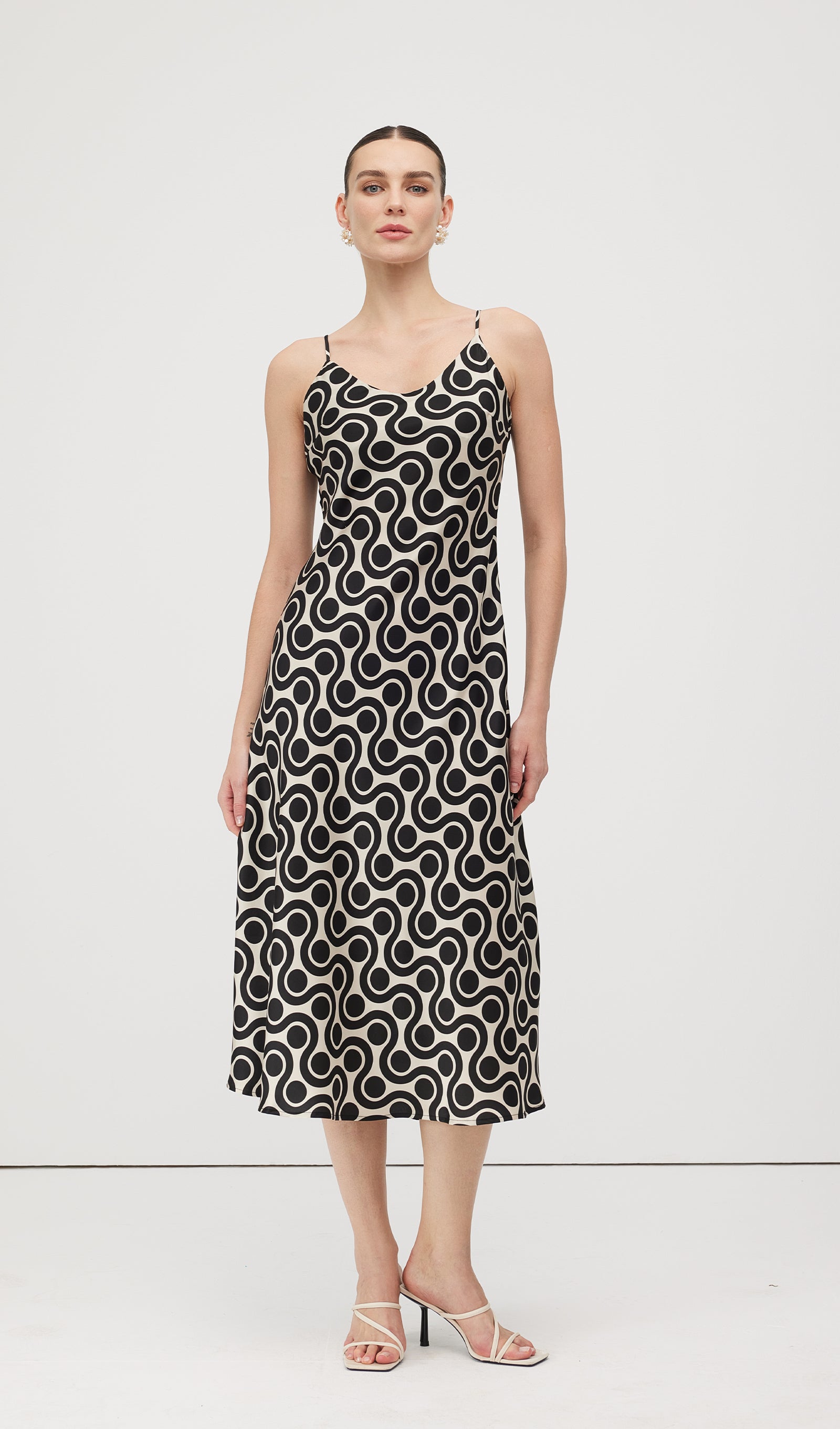 Black White Geometric Print Midi Dress