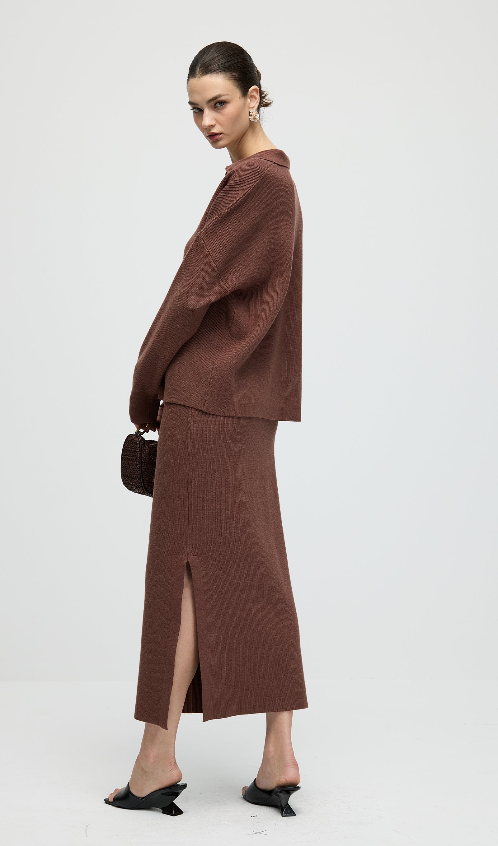 Knitted Long Sleeve Top & Midi Dress Set