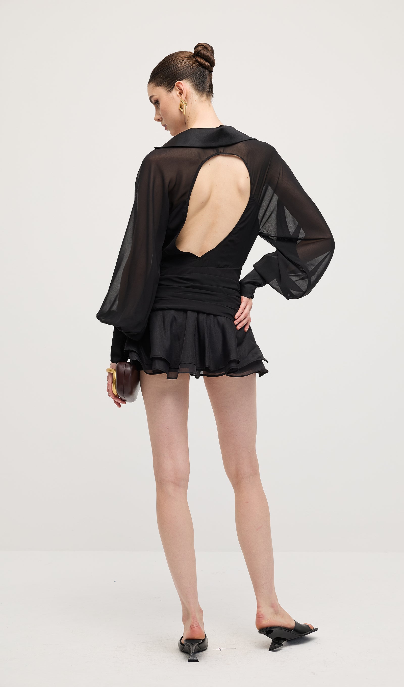 Solid Lantern Sleeve Mini Dress Black