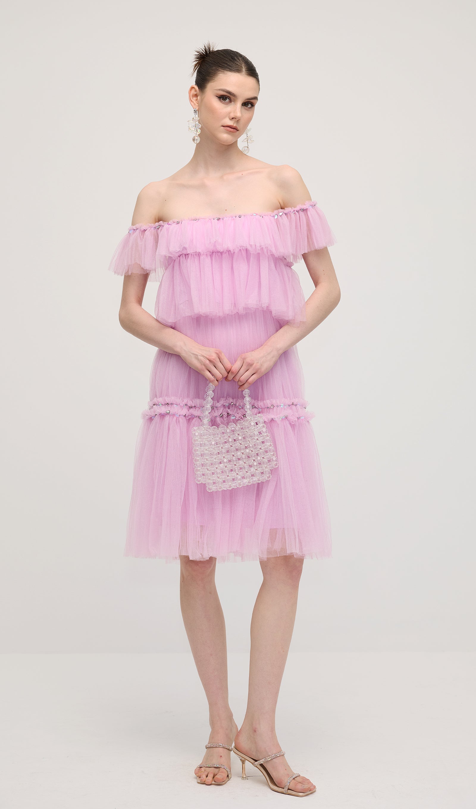 A Line Off Shoulder Layered Midi Dress