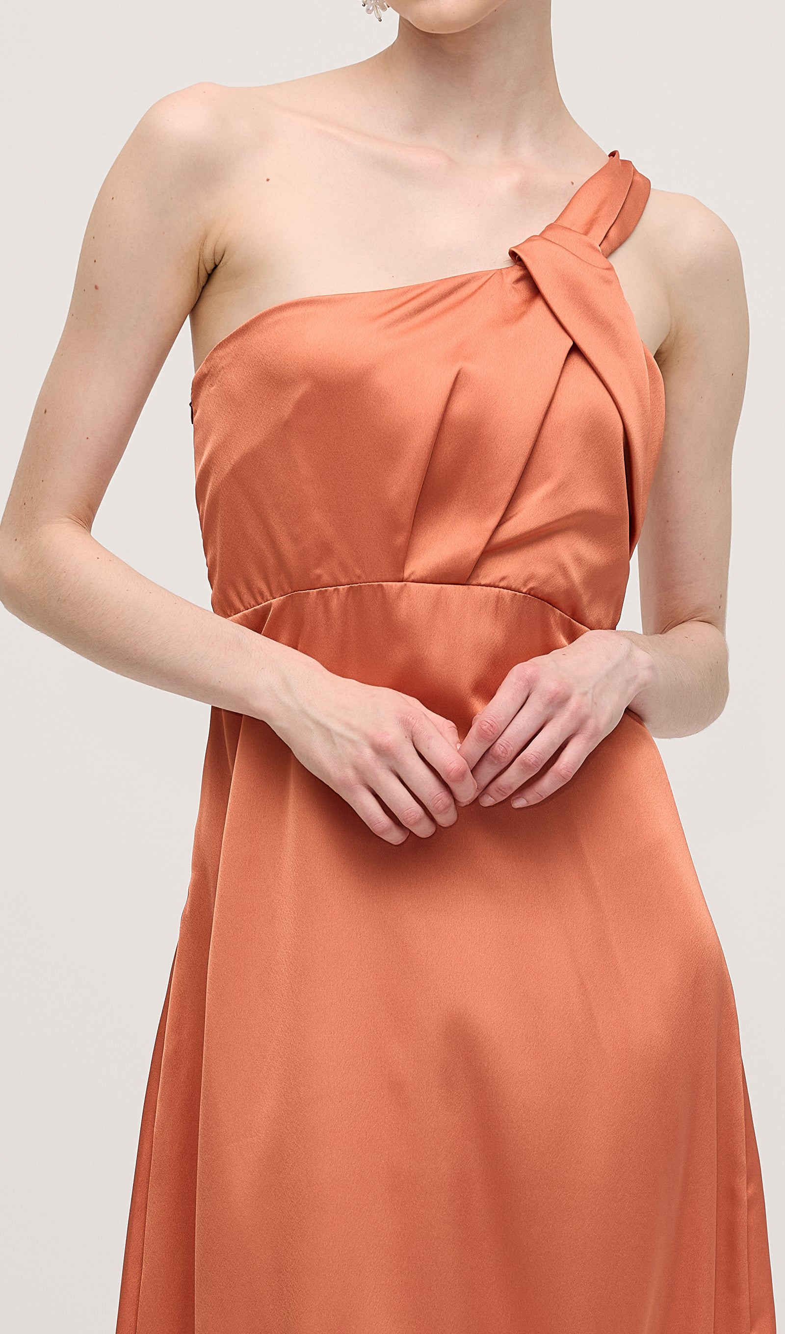 One Shoulder Draping Feature Midi Dress In Rose Brown
