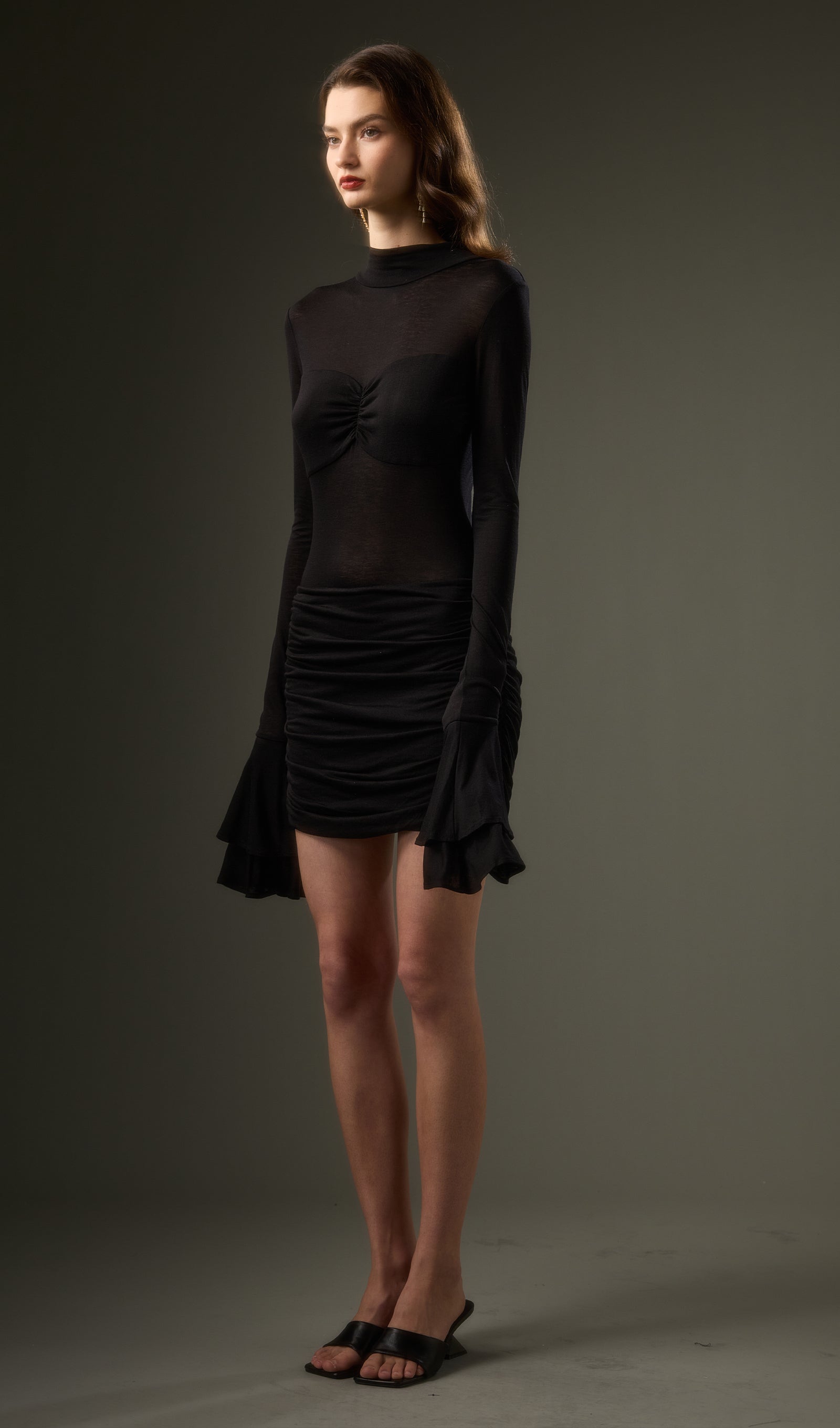 Semi Transparent Mini Dress In Black