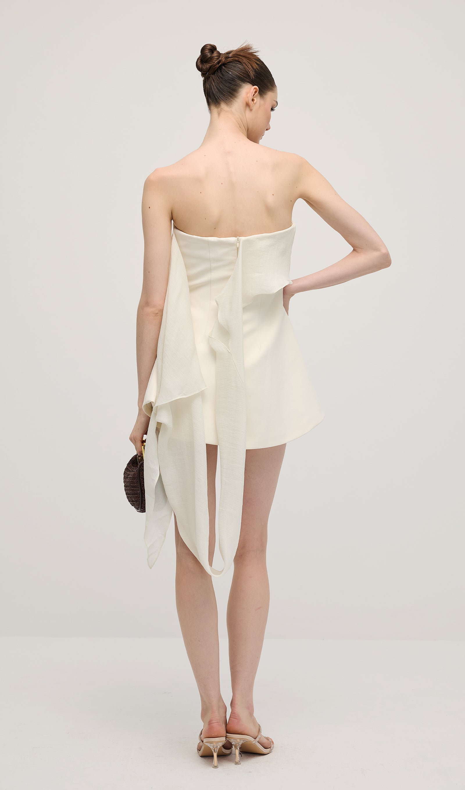 Off Shoulder Ribbon Mini Dress In White