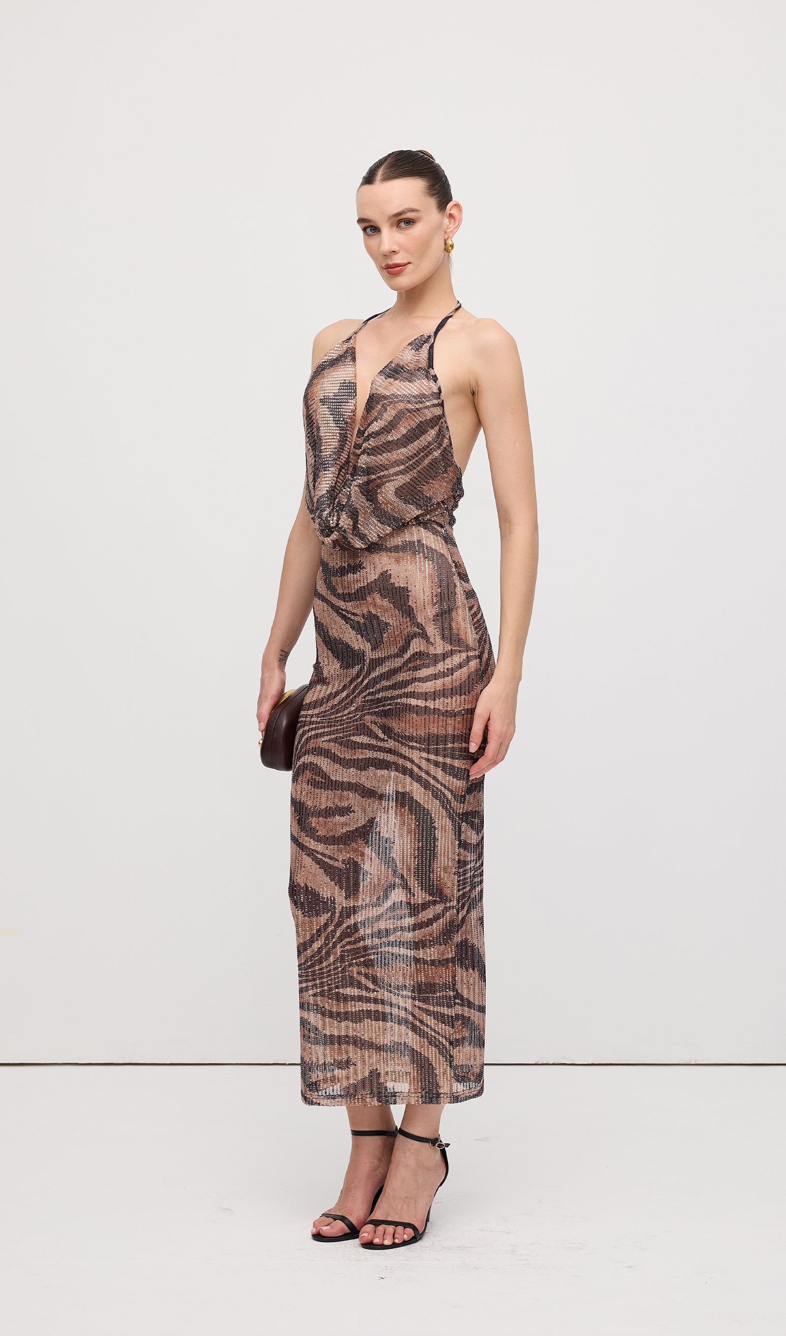 Halter Rhinestone Maxi Dress