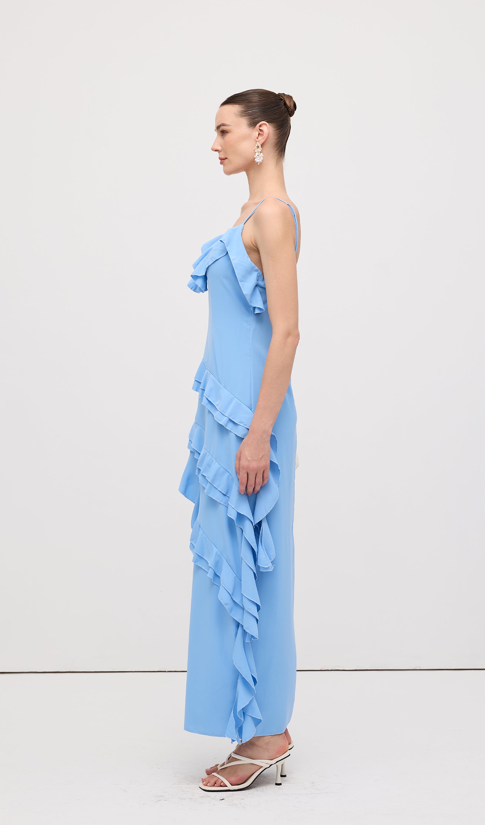 Sleeveless Rayon Ruffle Midi Dress