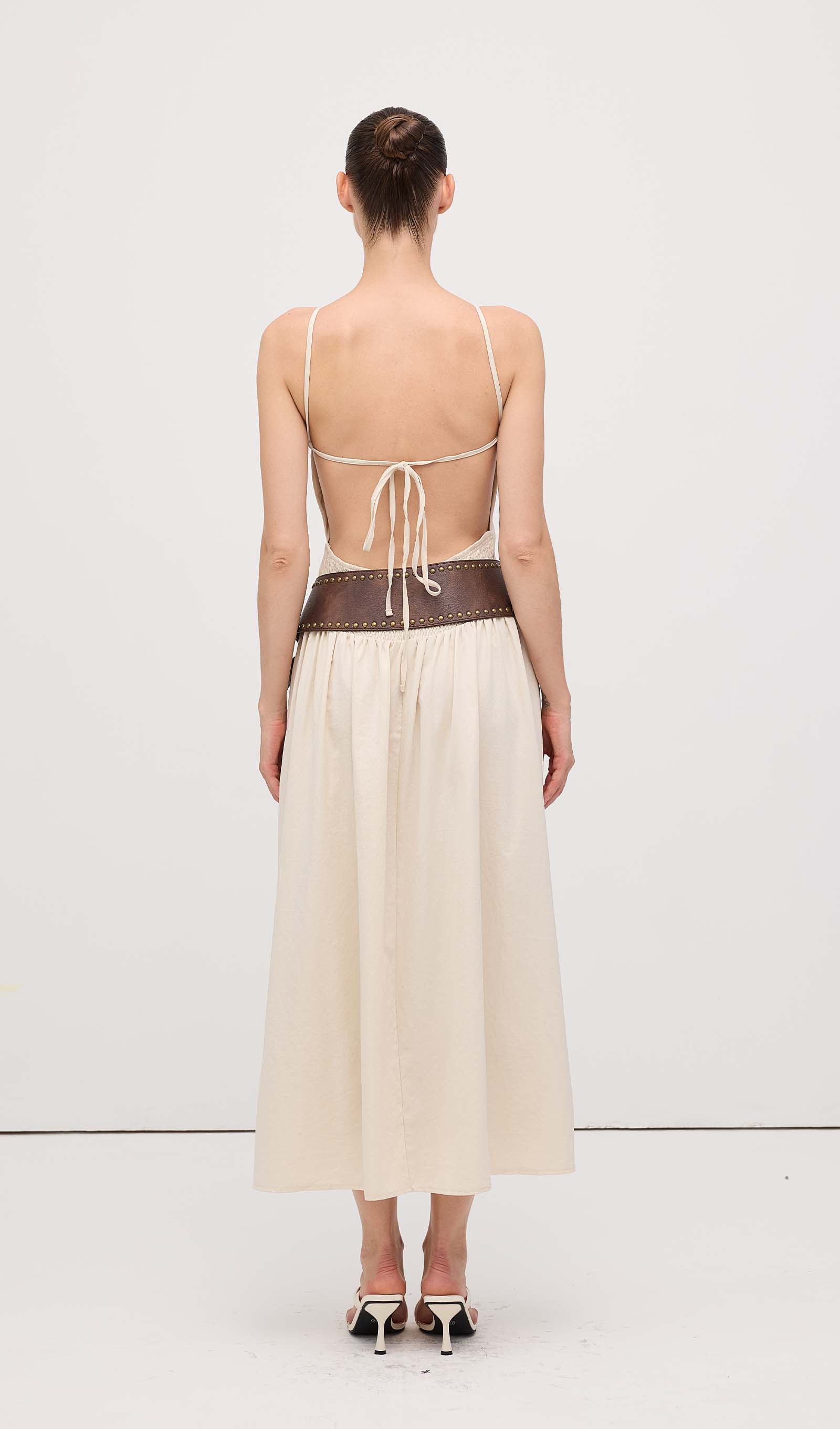 Slit Sleeveless Midi Dress With Belt