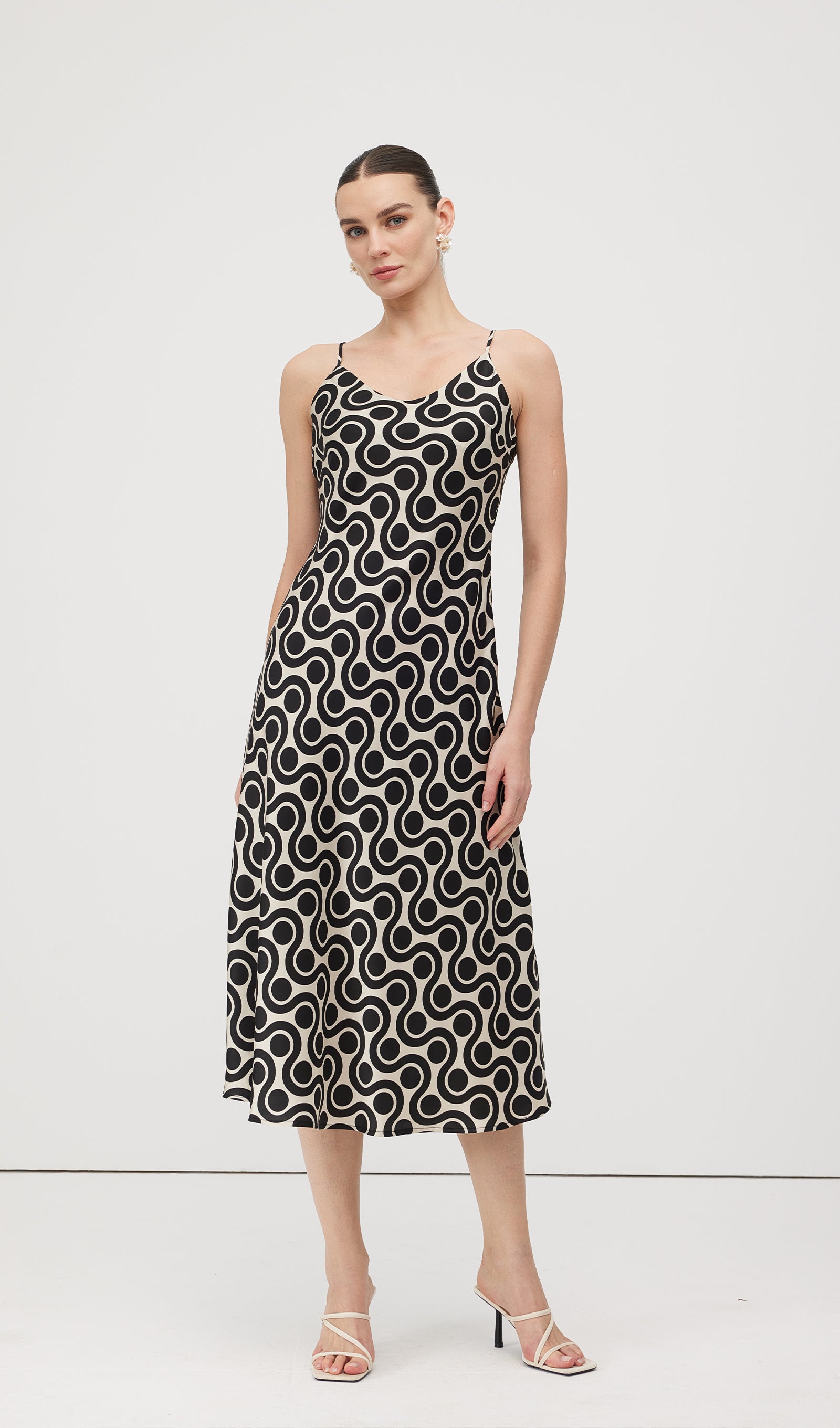 Black White Geometric Print Midi Dress