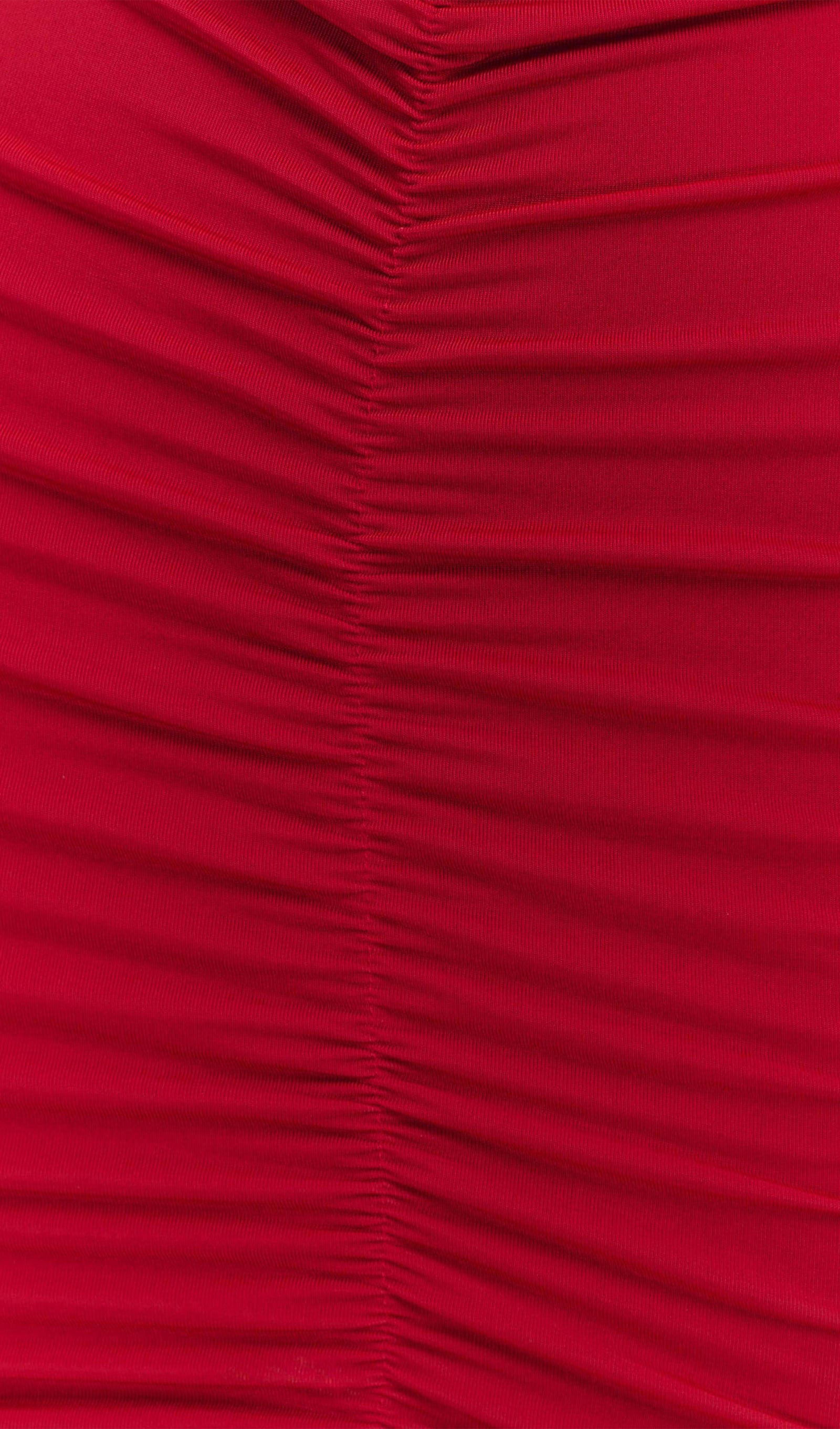 Slinky And Mesh Off Shoulder Mini Dress In Ruby