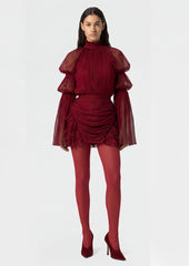 Pleated Silk-Chiffon Slit Mini Dress