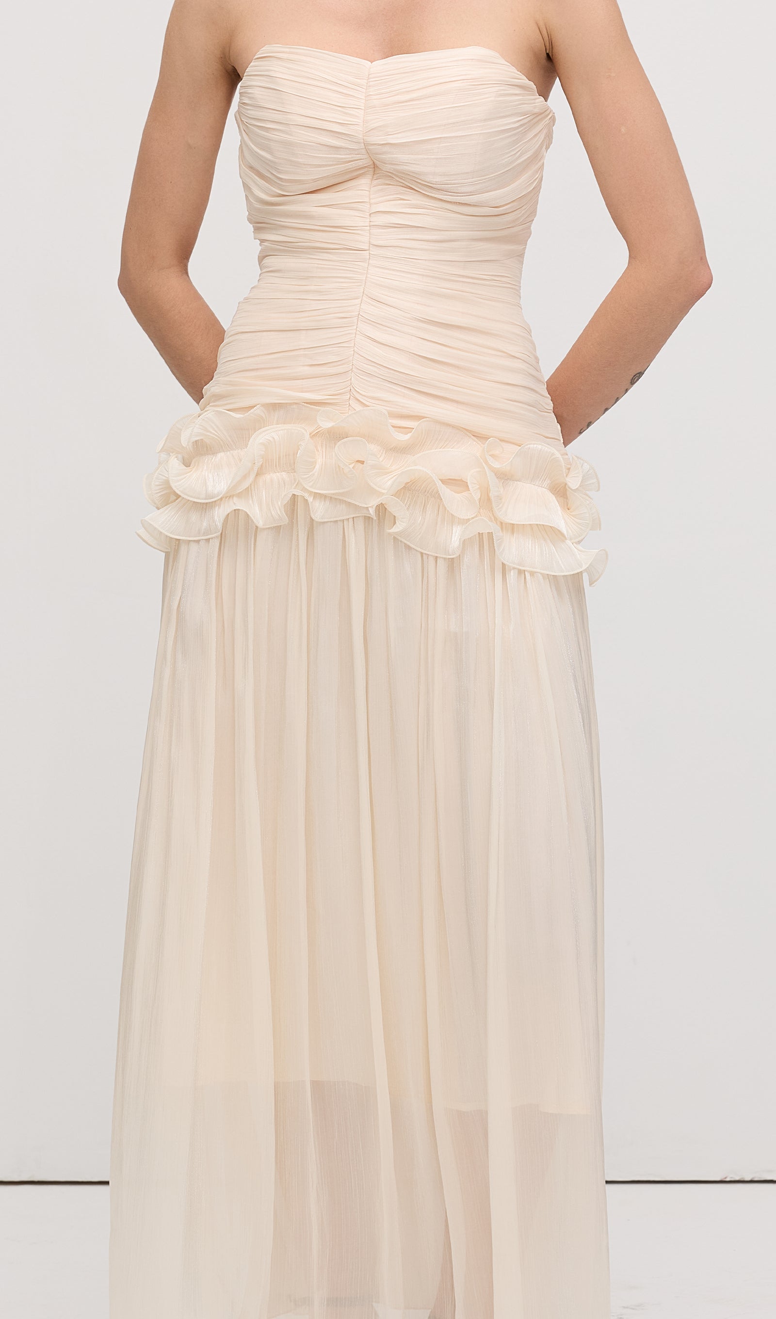 Slim Strapless Ruffle Maxi Dress