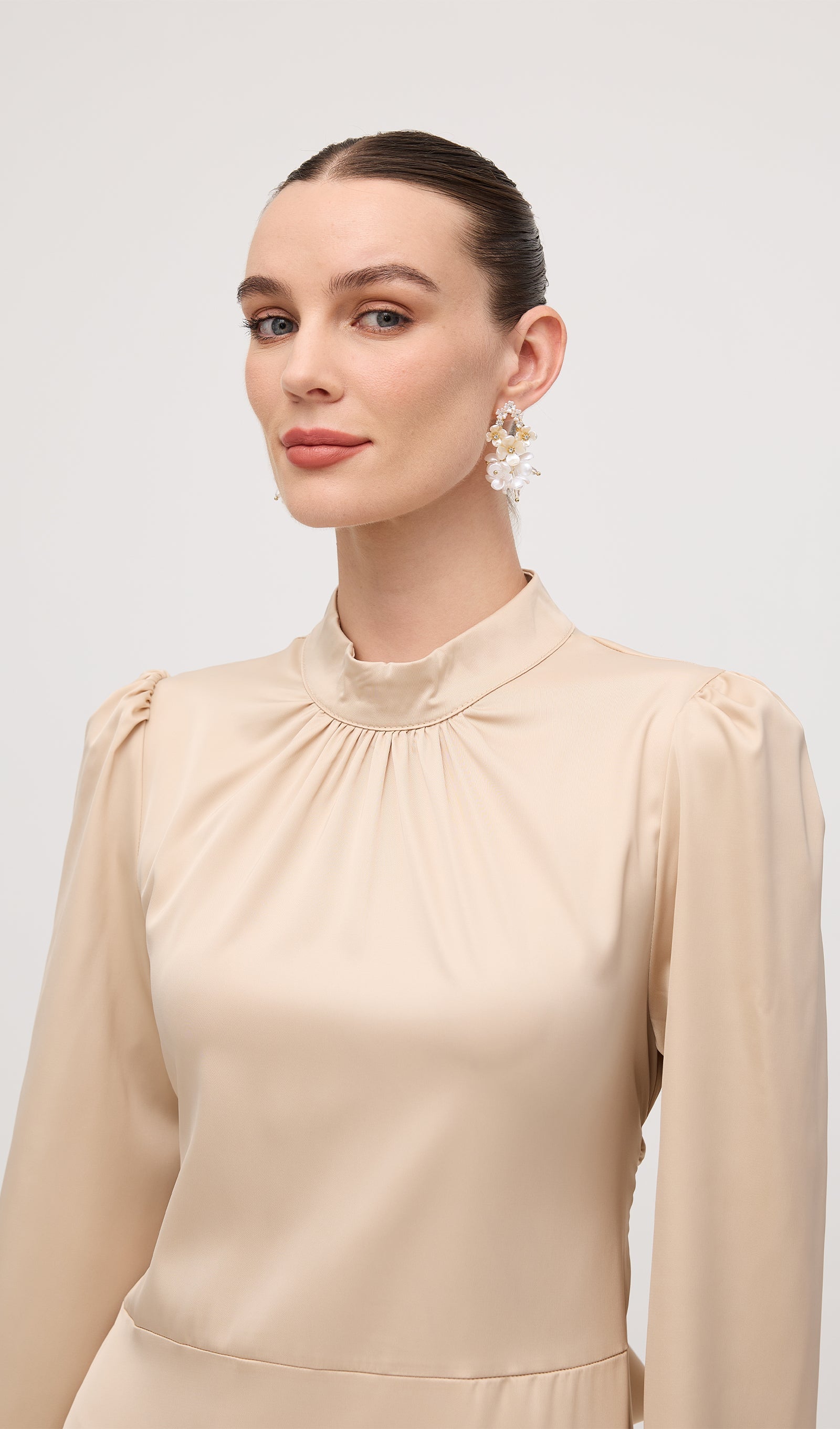 Solid Satin Long Sleeve Maxi Dress