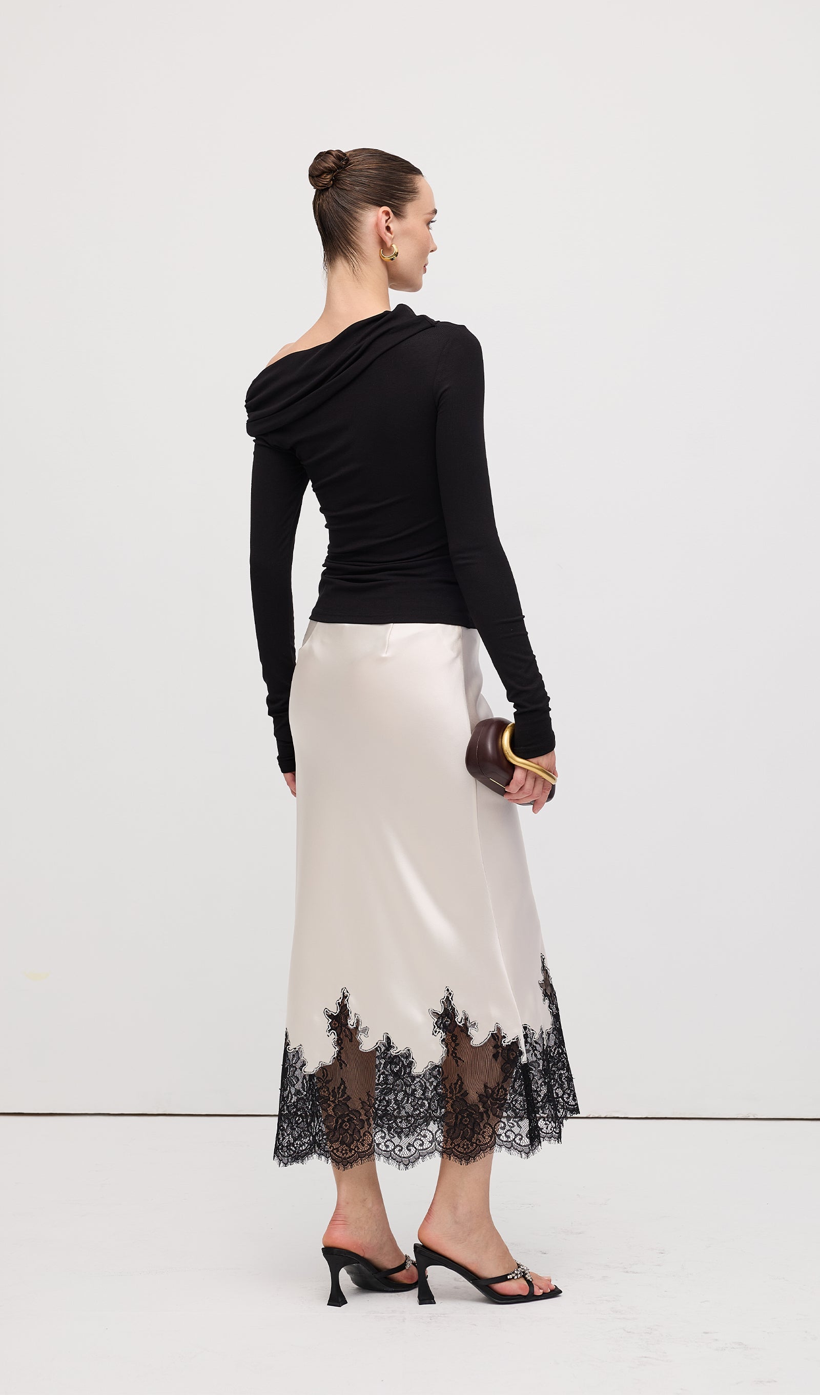 Lace Satin Midi Skirt